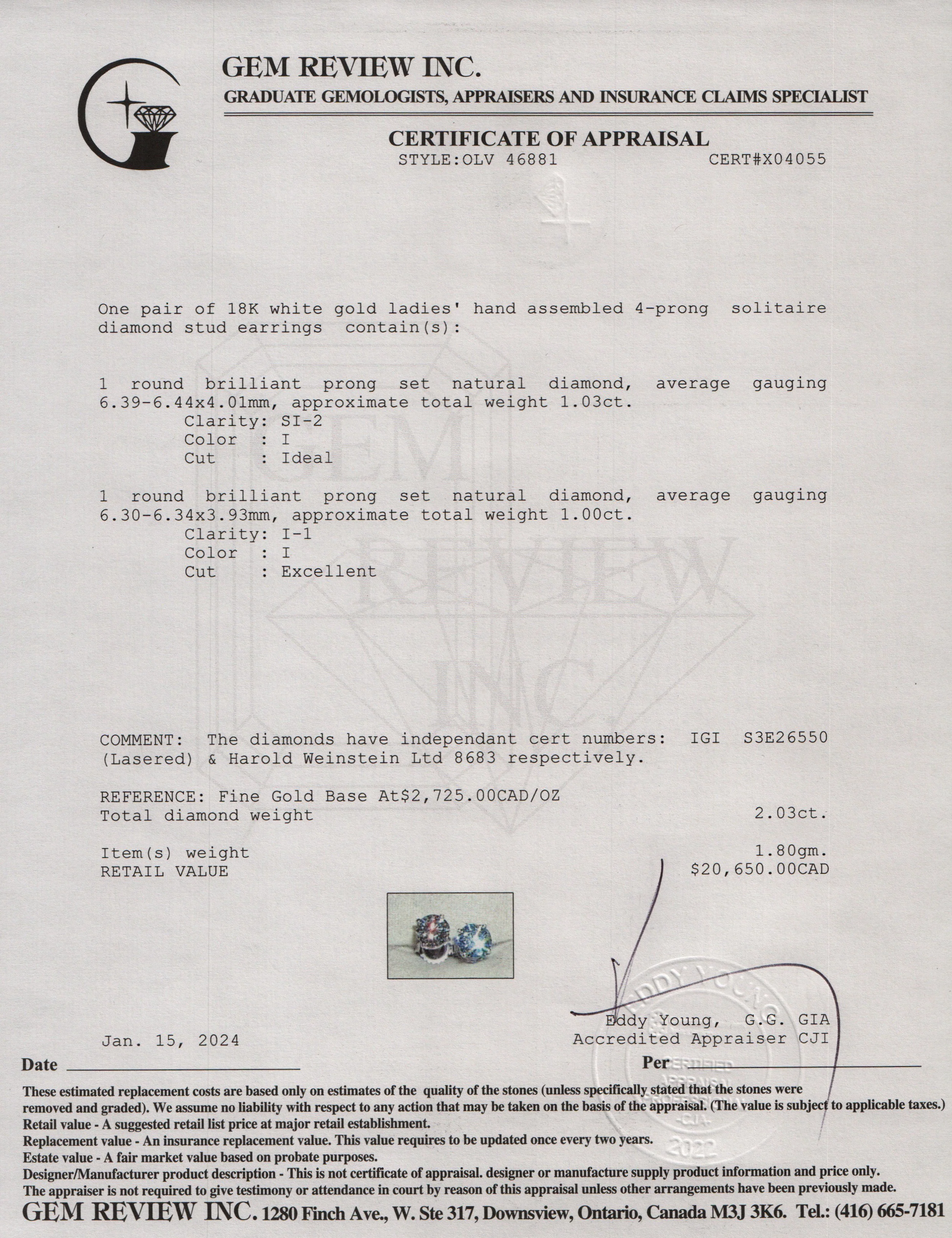 18k White Gold 2.03 tcw. Diamond Stud Earrings - Image 4