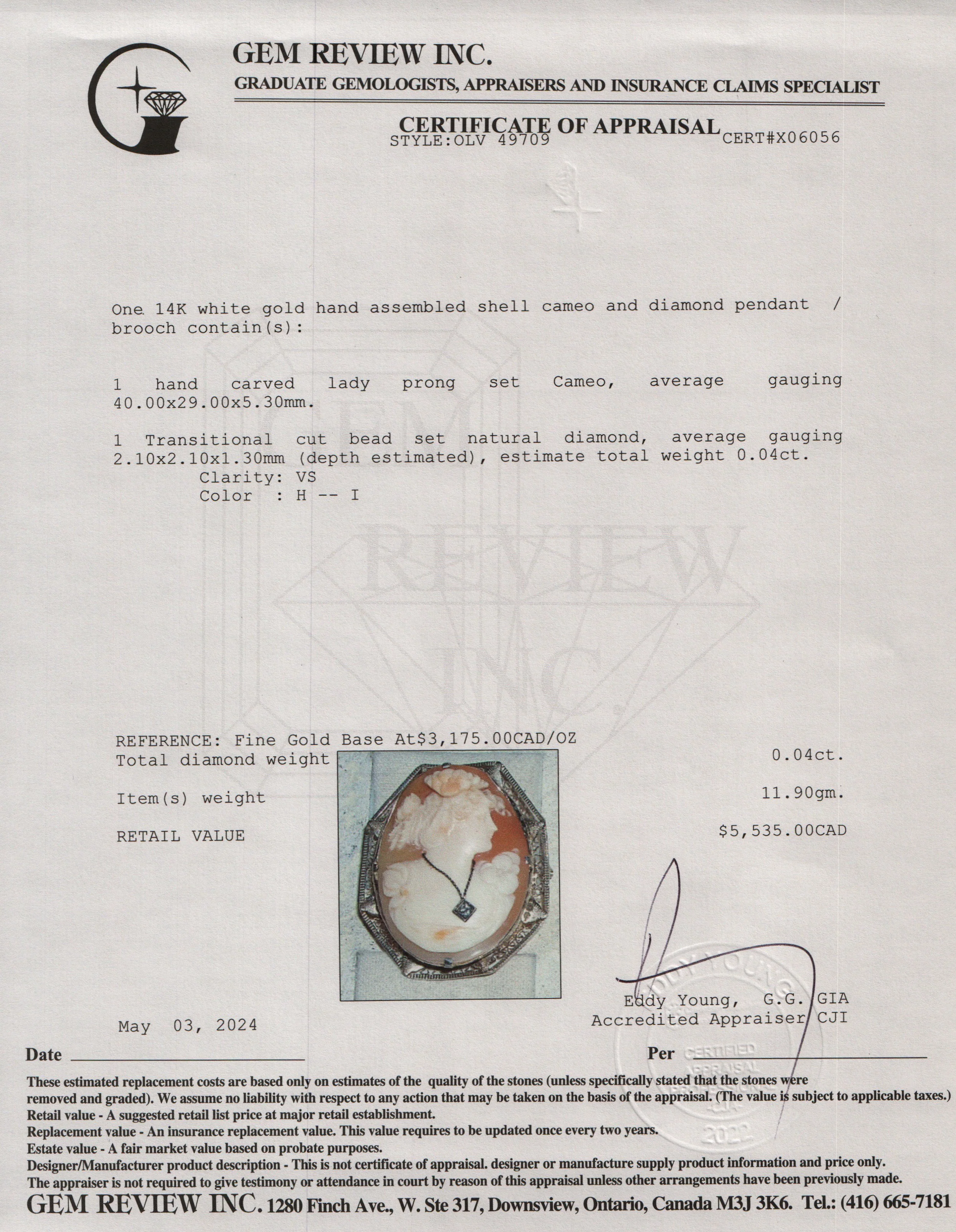 Antique 14k White Gold & Diamond Cameo Brooch/Pendant - Image 3