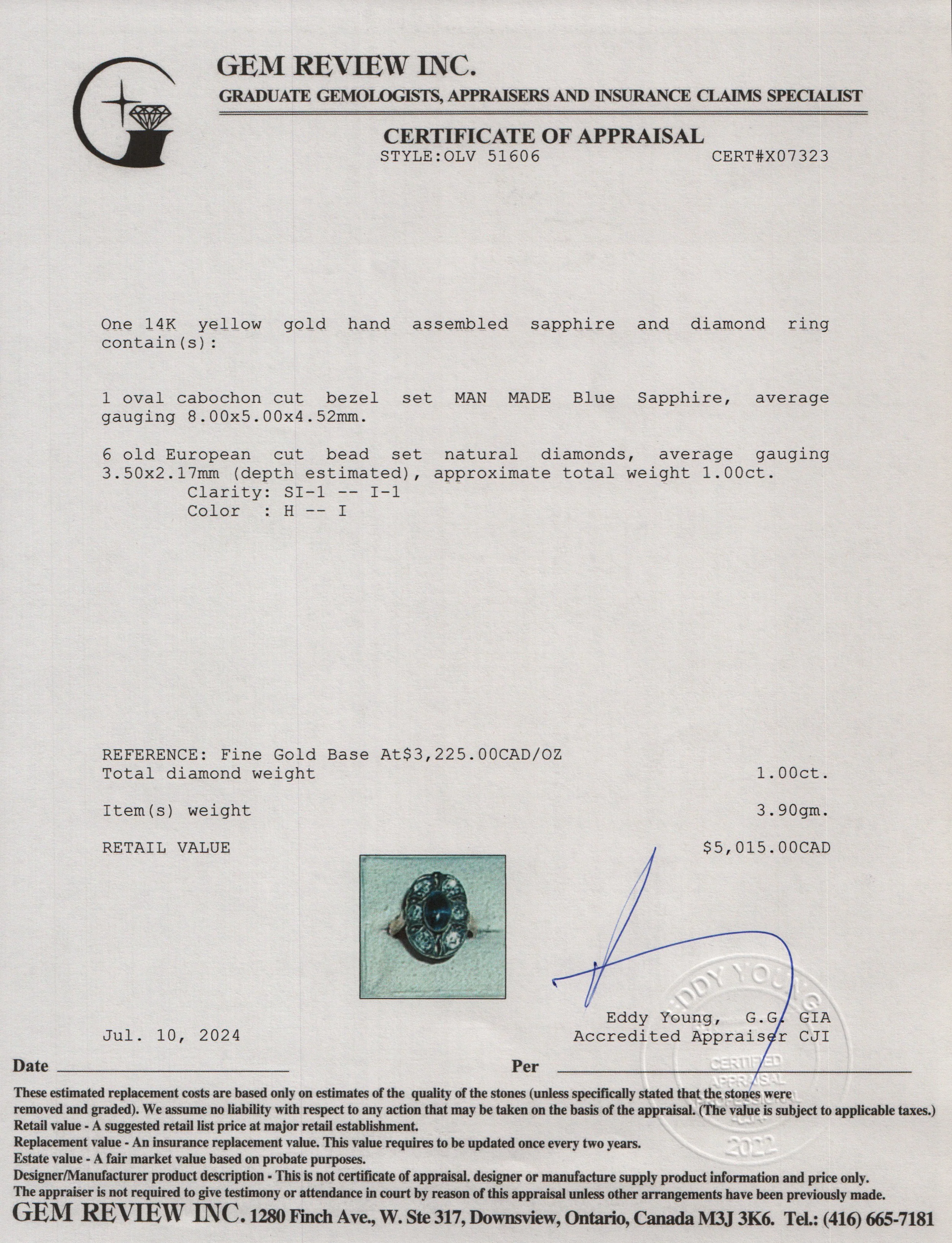 Antique 14k Yellow Gold Sapphire & Diamond Ring, Size 4 - Image 3