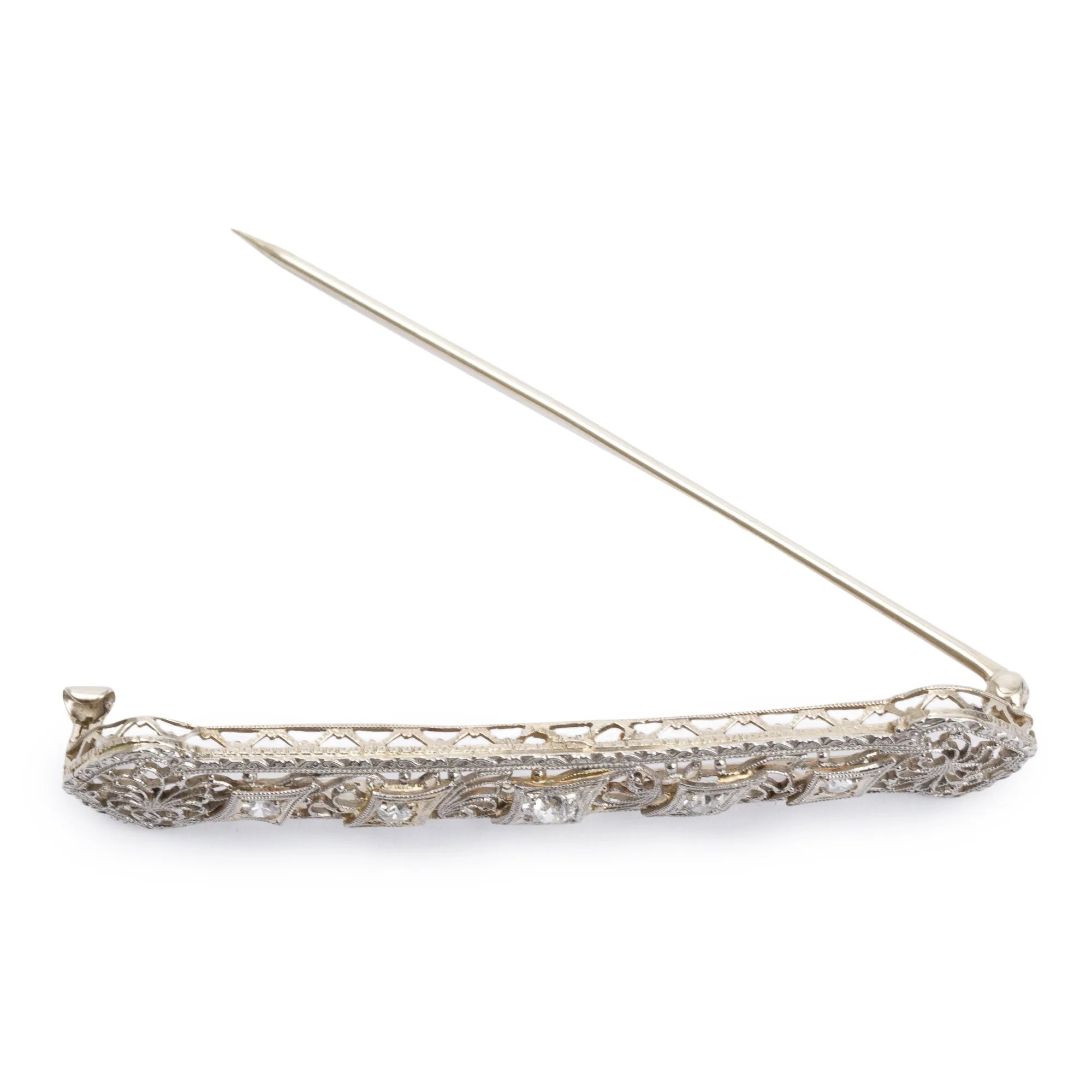 Antique Platinum & 14k White Gold Diamond Art Deco Brooch - Image 3