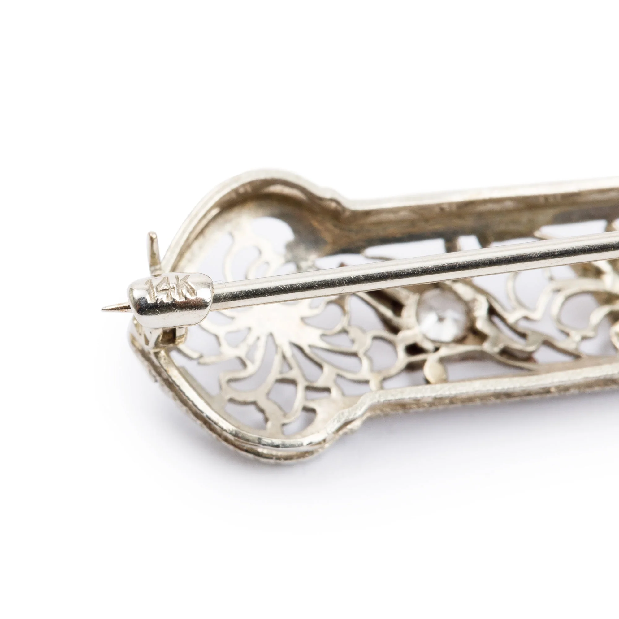 Antique Platinum & 14k White Gold Diamond Art Deco Brooch - Image 4