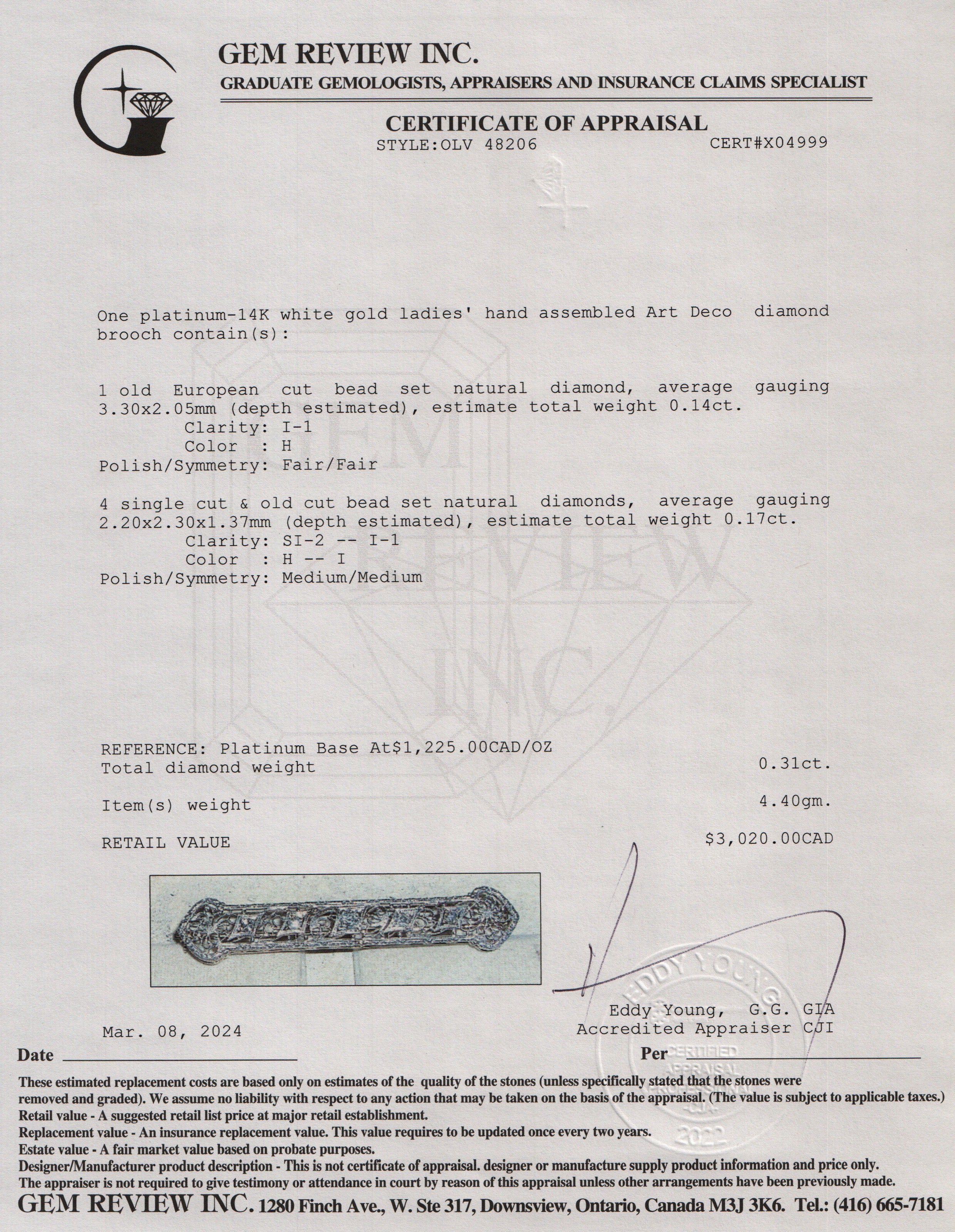 Antique Platinum & 14k White Gold Diamond Art Deco Brooch - Image 5