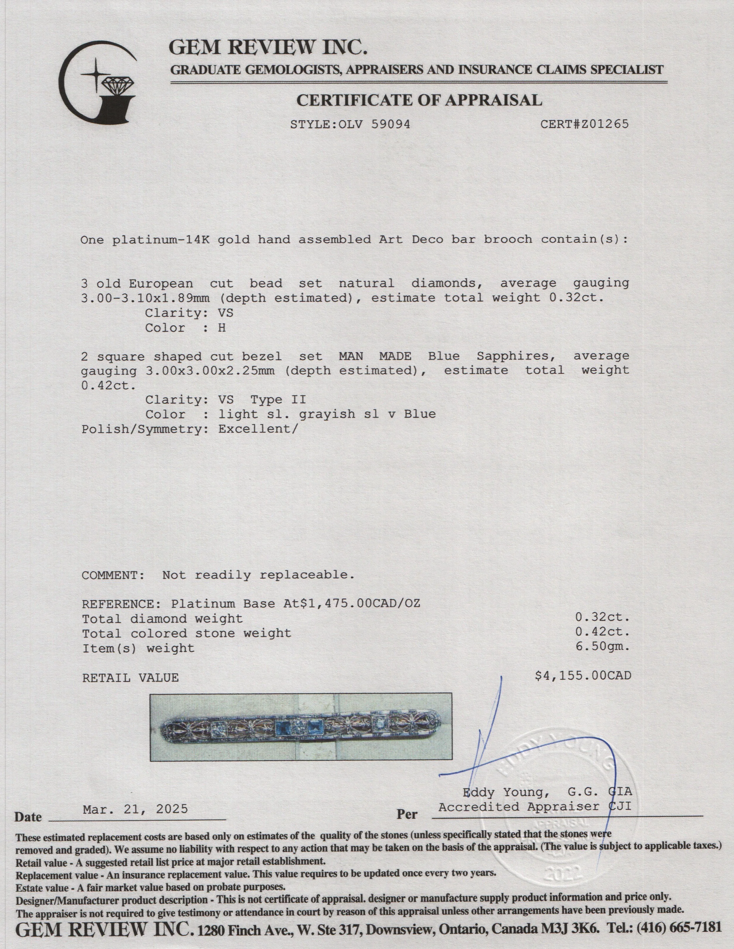 Antique Platinum & 14k Yellow Gold Diamond Art Deco Bar Brooch - Image 3