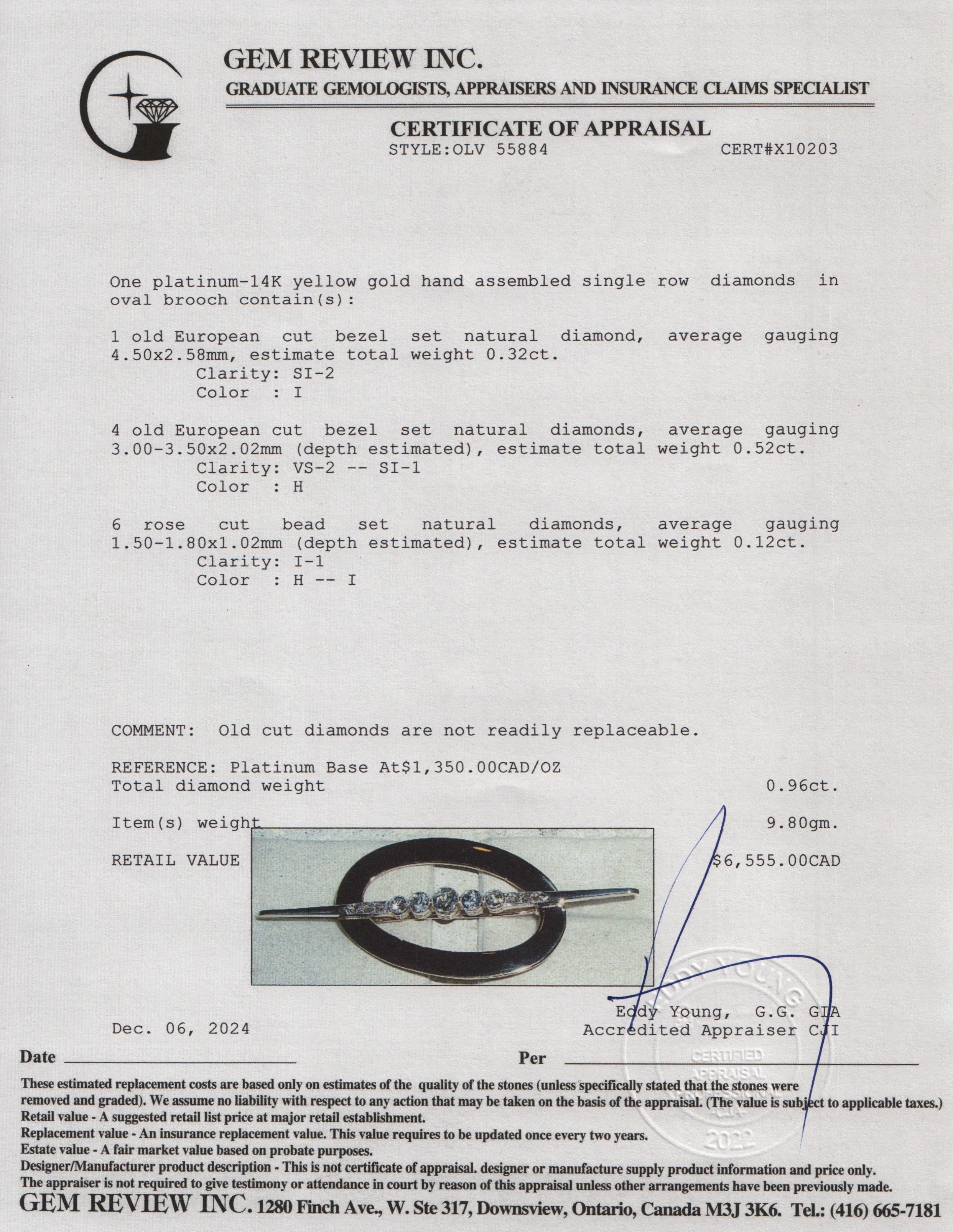 Antique Platinum & 14k Yellow Gold Diamond Oval Brooch - Image 3