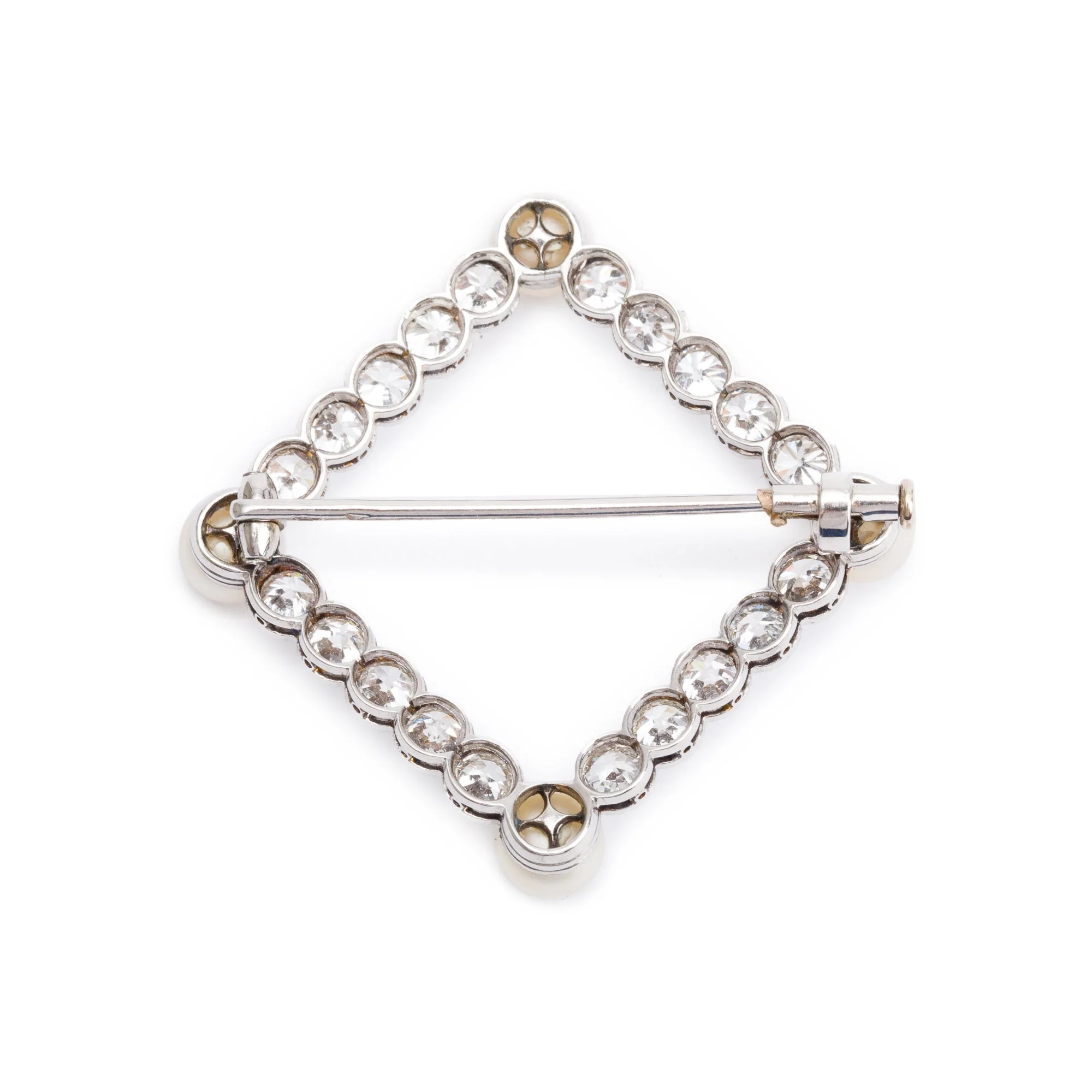 Antique Platinum Diamond & Pearl Pin Brooch w/ Box - Image 3