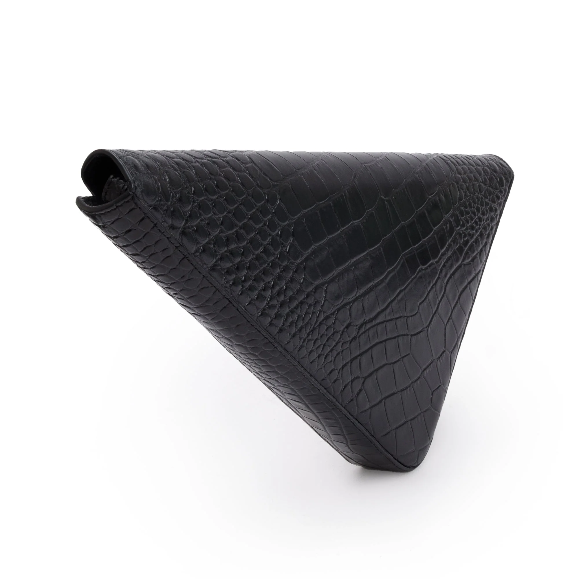 Balenciaga Black Croc-Embossed Calfskin Leather Triangle Clutch w/ Strap - Image 4