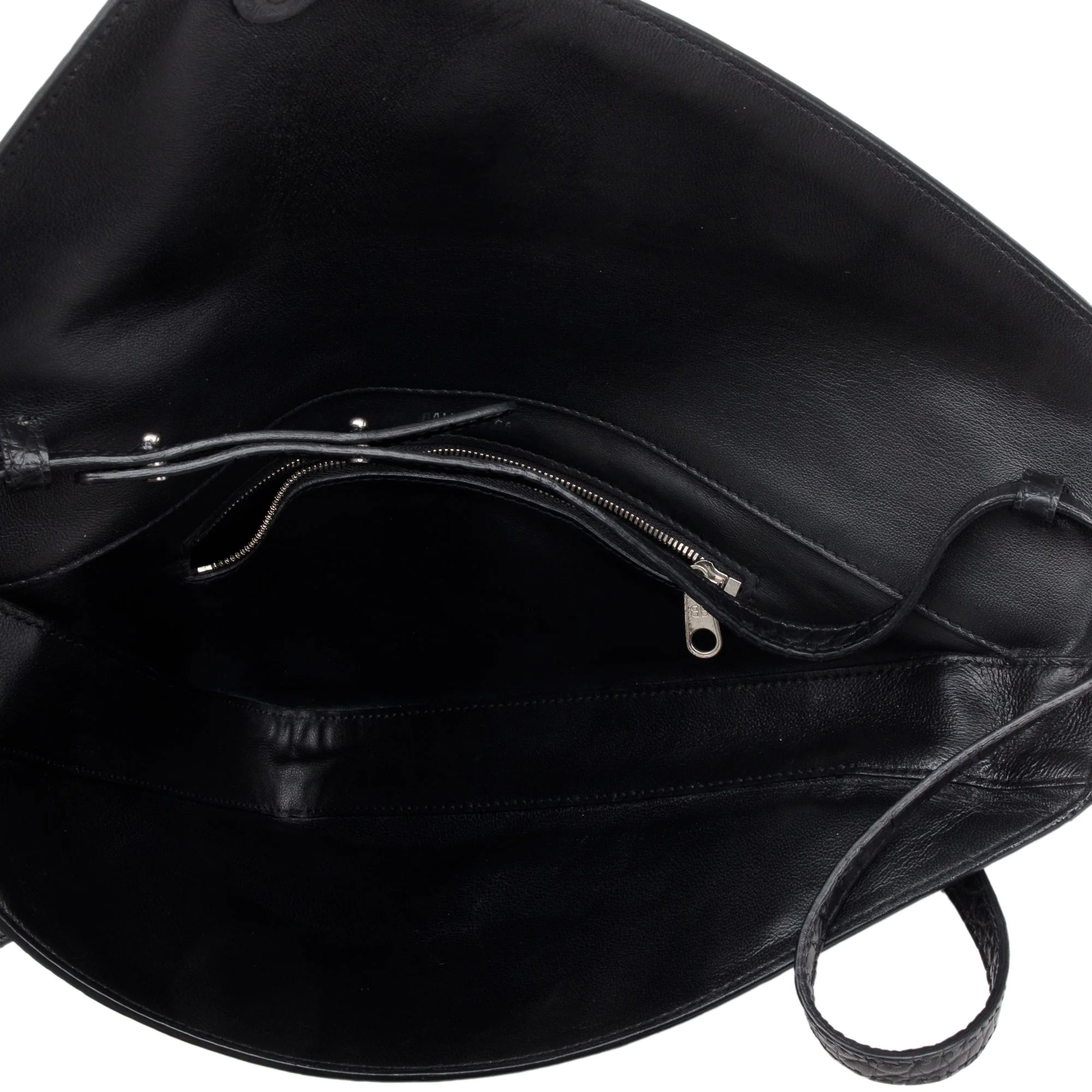 Balenciaga Black Croc-Embossed Calfskin Leather Triangle Clutch w/ Strap - Image 7