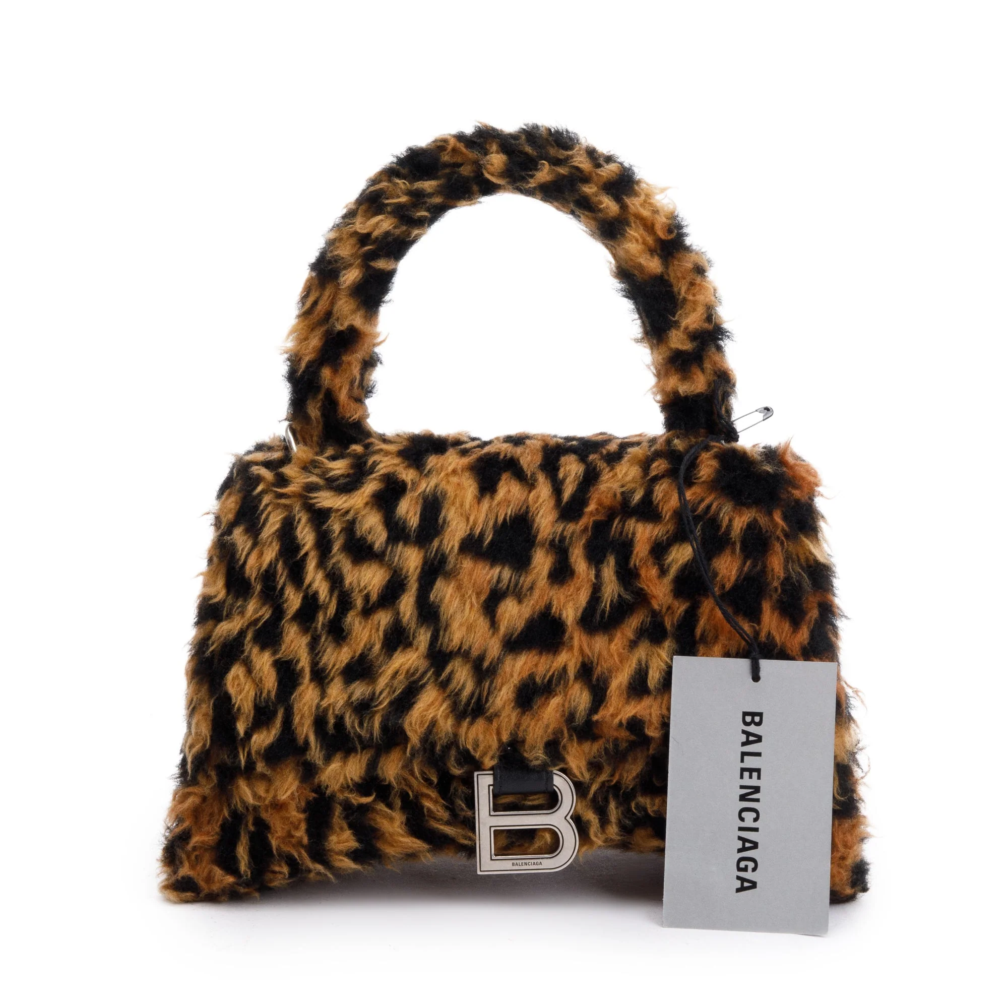 Balenciaga Brown Leopard Print Faux Fur Small Hourglass Top Handle Bag w/ Strap - Image 3