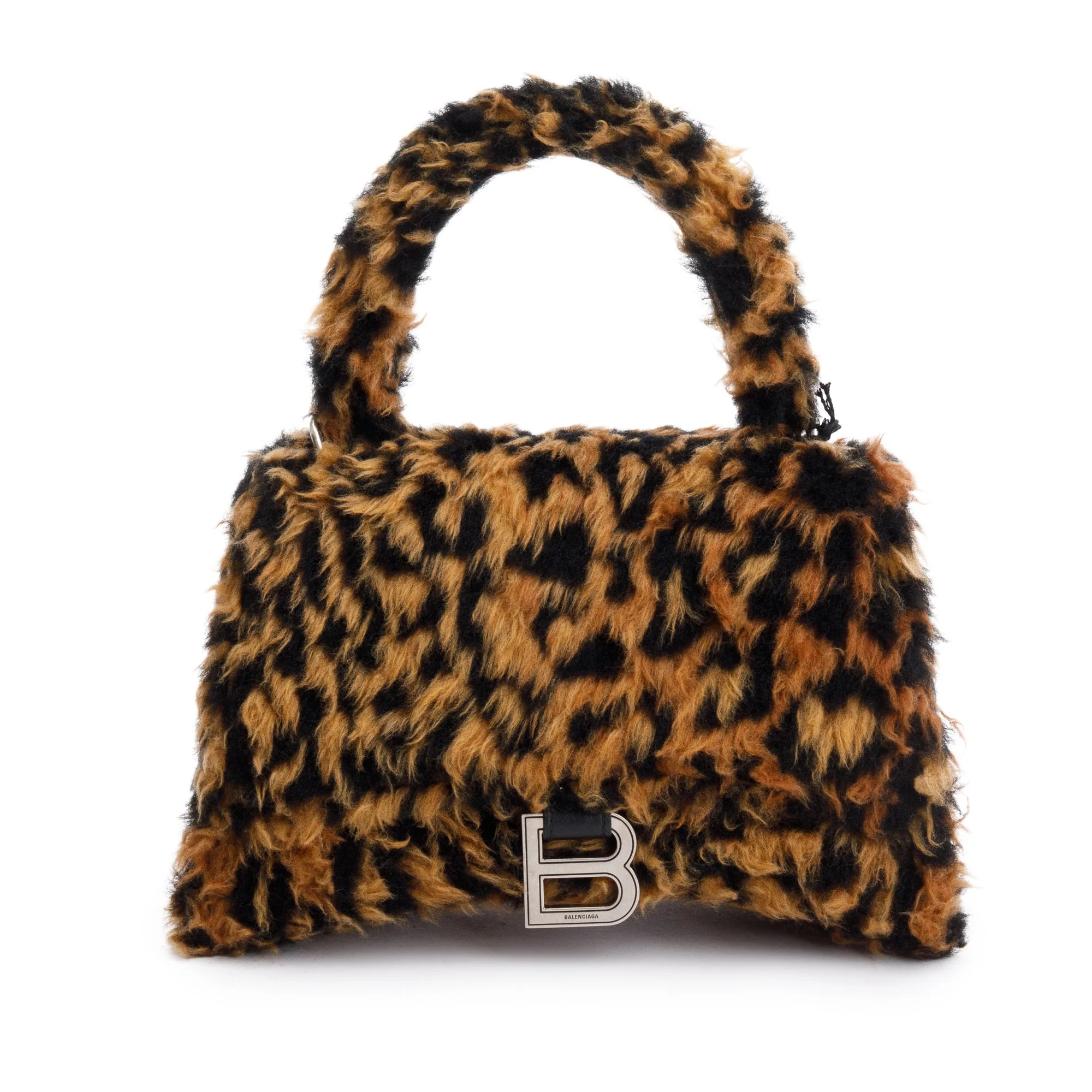 Balenciaga Brown Leopard Print Faux Fur Small Hourglass Top Handle Bag w/ Strap - Image 4