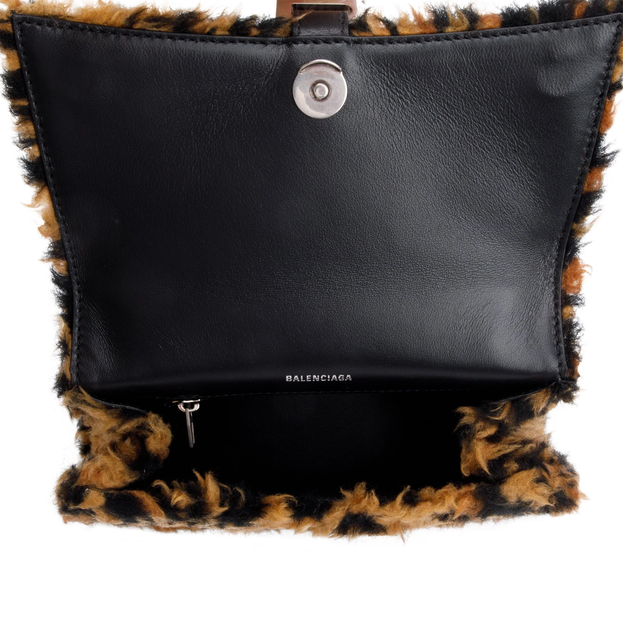 Balenciaga Brown Leopard Print Faux Fur Small Hourglass Top Handle Bag w/ Strap - Image 9