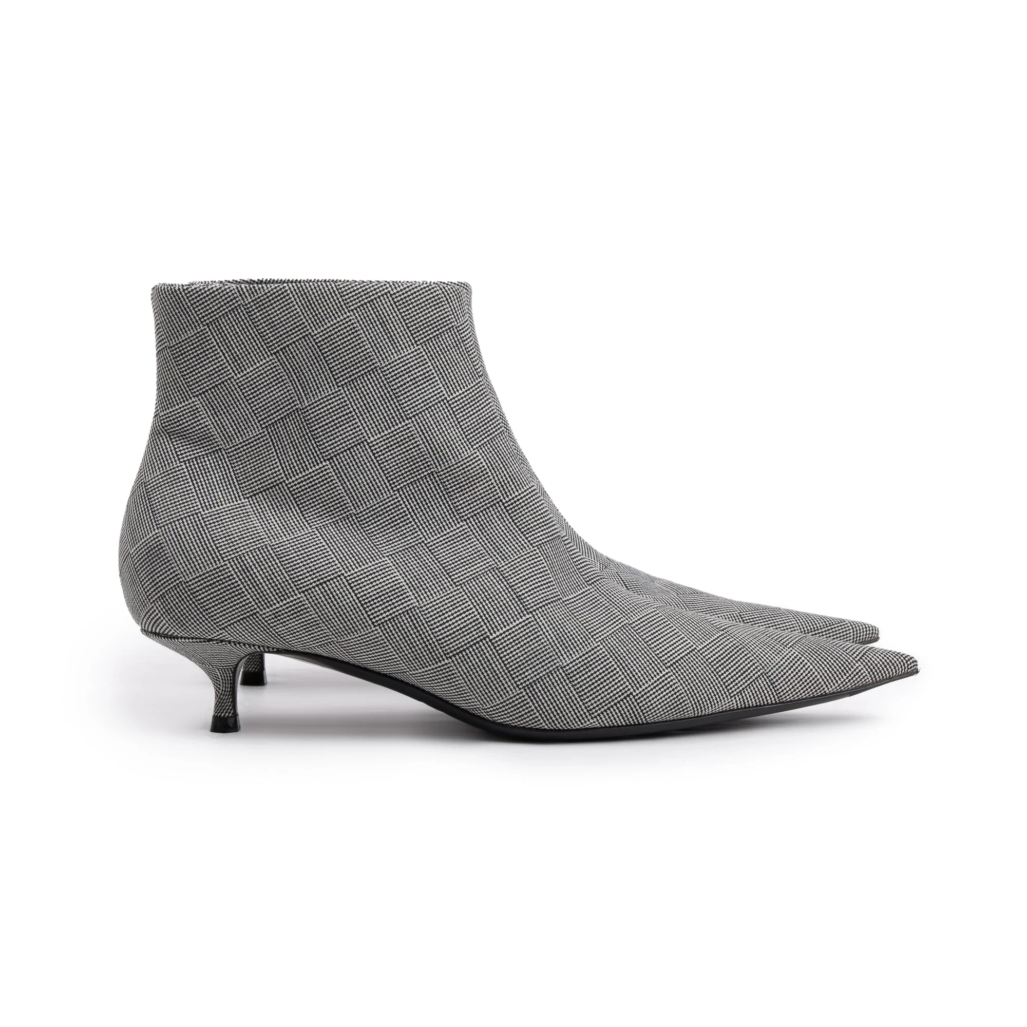 Balenciaga Grey Checked Wool Knife Pointy Toe Ankle Boots, Size 35.5 w/ Box - Image 3