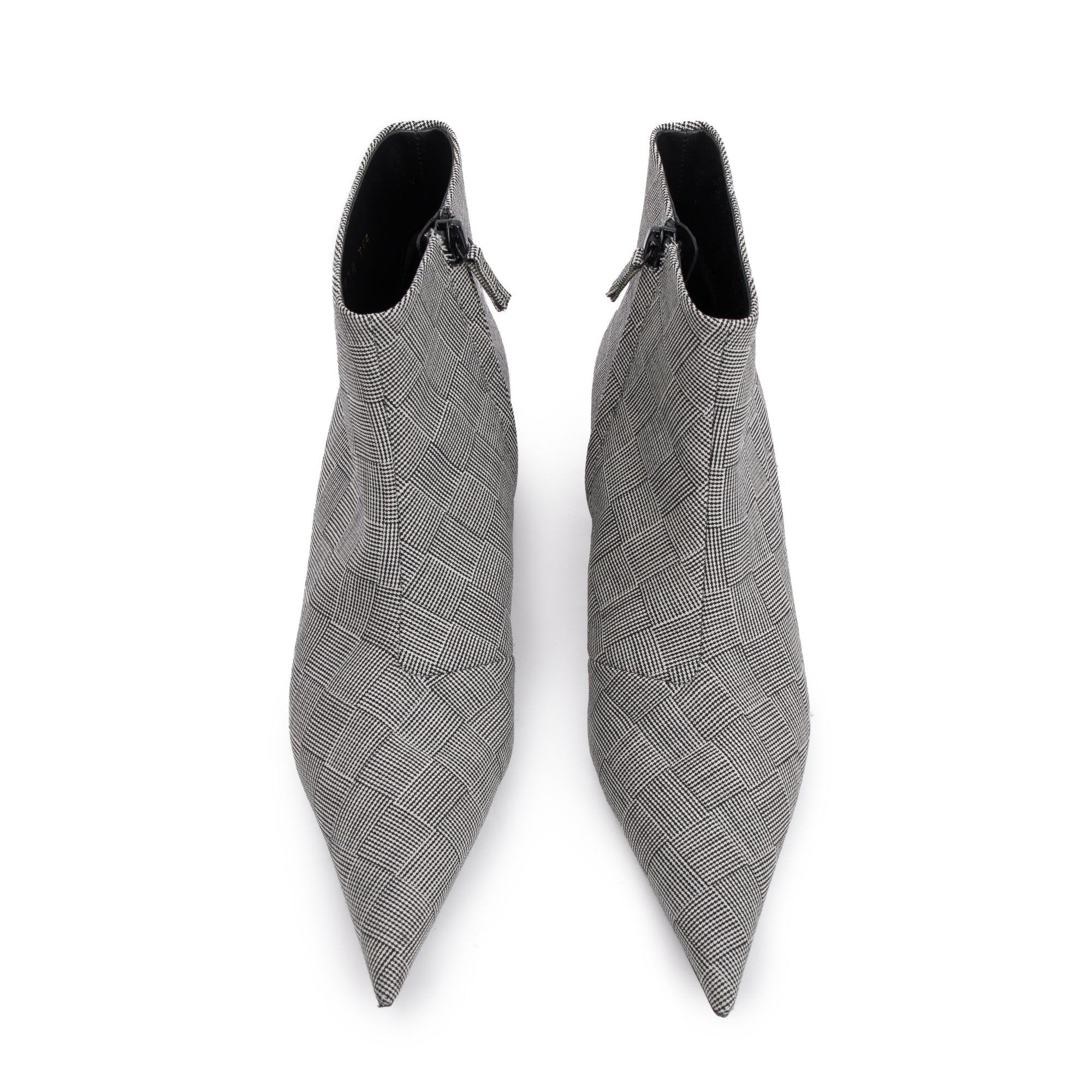 Balenciaga Grey Checked Wool Knife Pointy Toe Ankle Boots, Size 35.5 w/ Box - Image 4