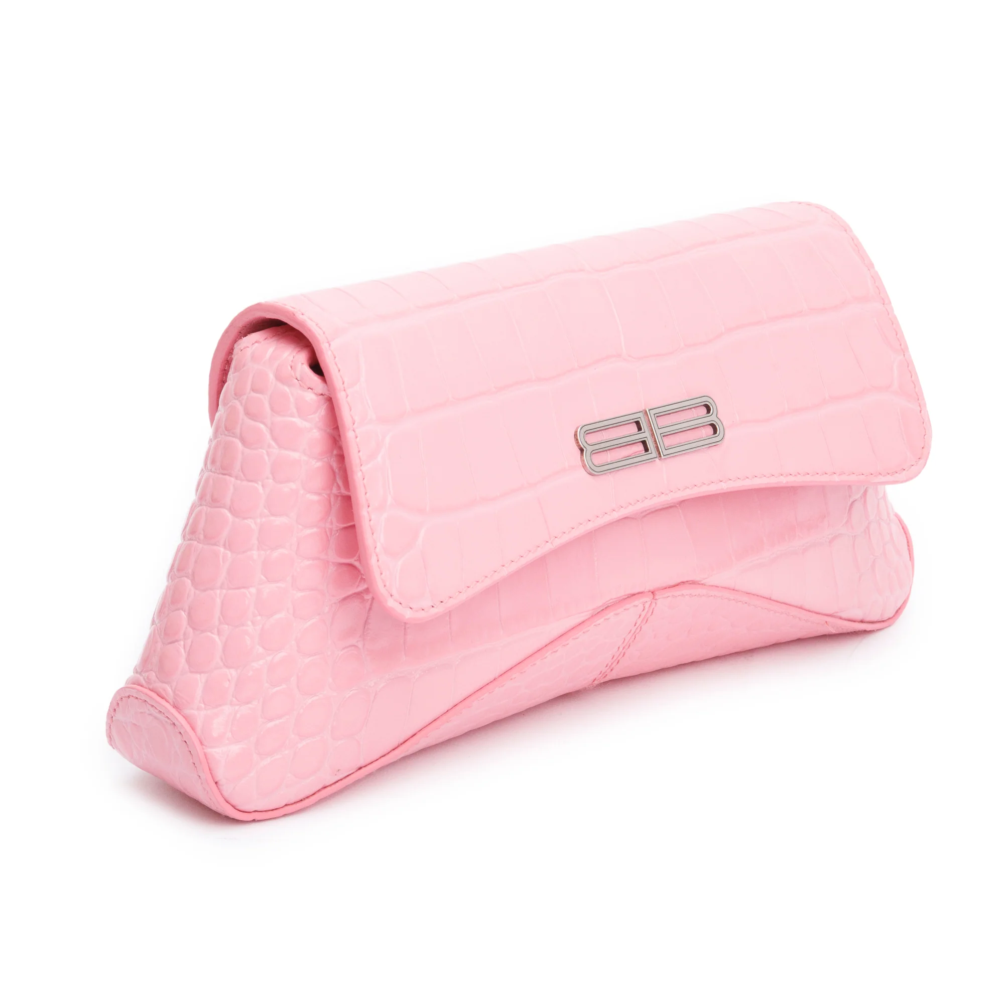 Balenciaga Pink Croc-Embossed Leather XX Small Flap Crossbody Bag - Image 4