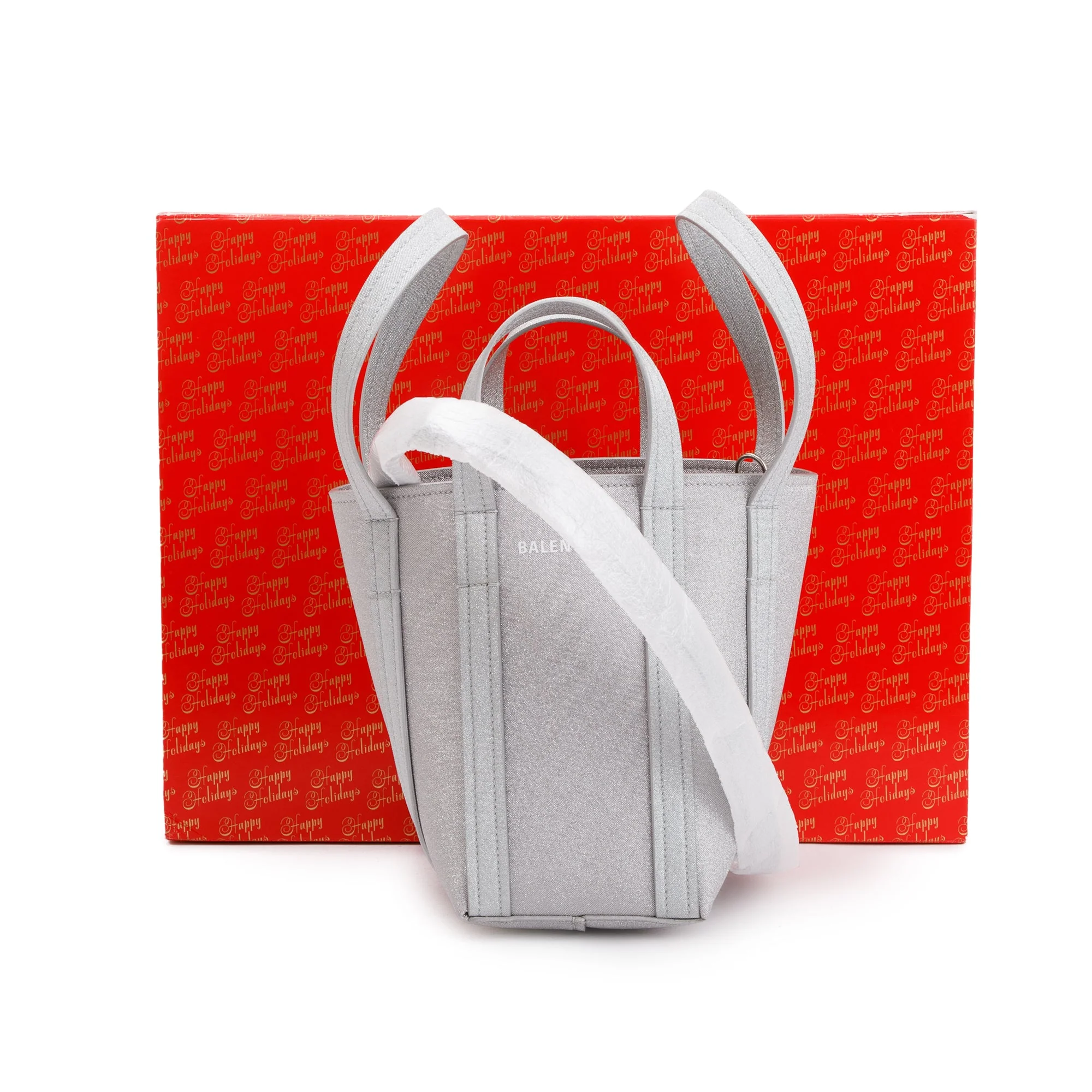 Balenciaga Silver Sparkling Fabric Everyday XS North-South Tote w/ Box - Image 3