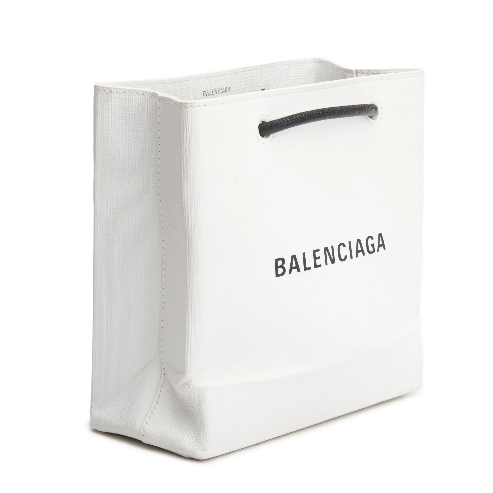 Balenciaga White Calfskin Leather XXS Logo Leather Shopping Tote - Image 4