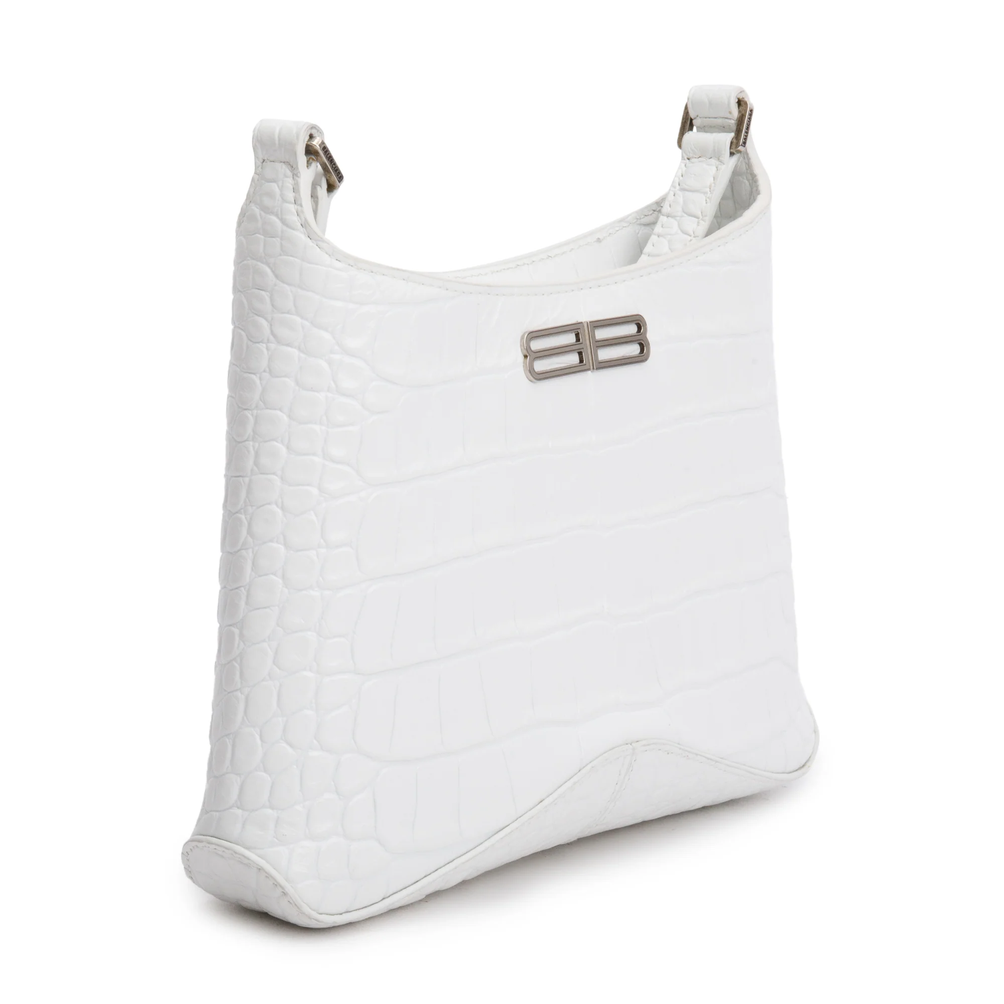 Balenciaga White Croc-Embossed Leather Xx Small Hobo Bag - Image 4