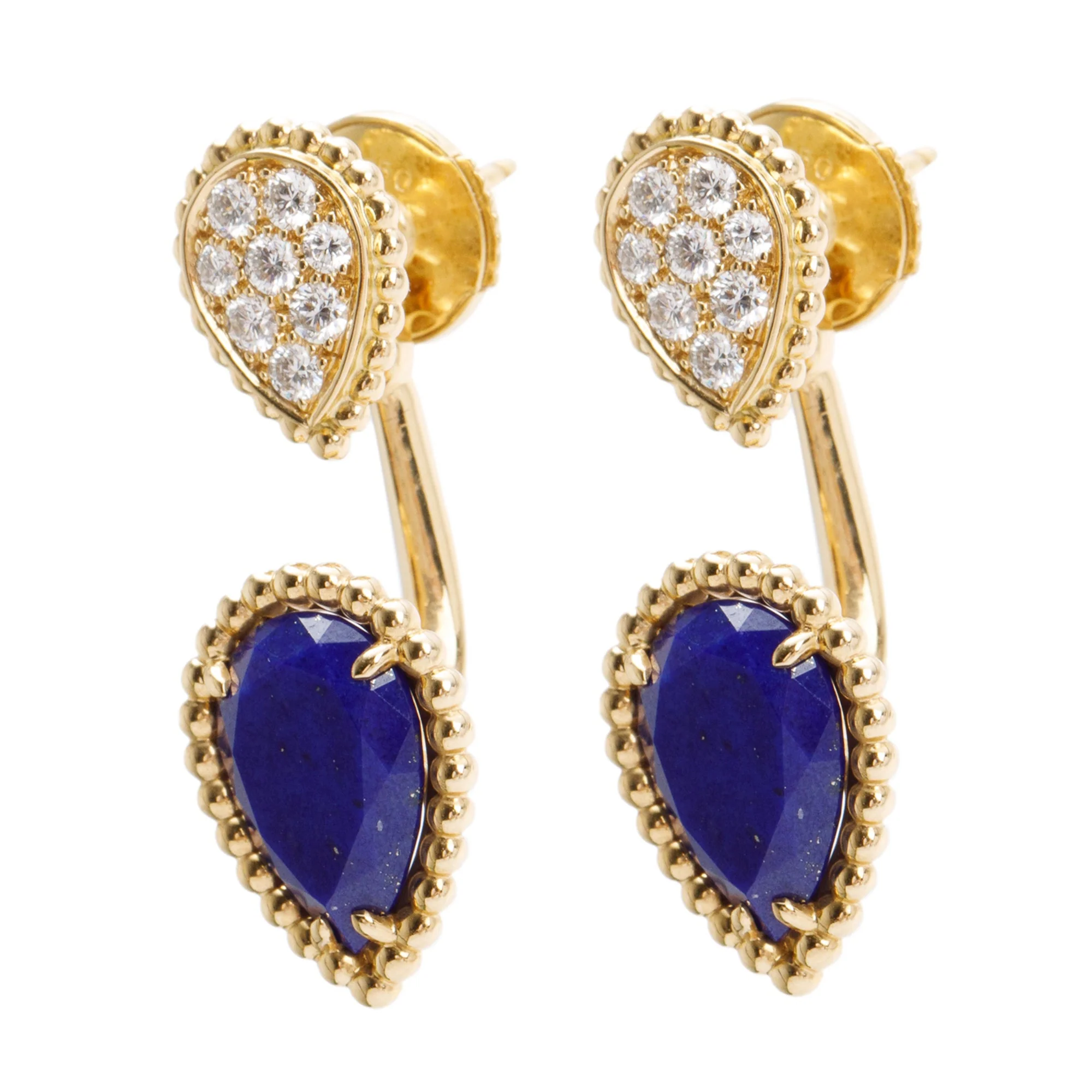 Boucheron 18k Yellow Gold Lapis Lazuli & Diamond Serpent Boheme Stud Earrings w/ Box - Image 3