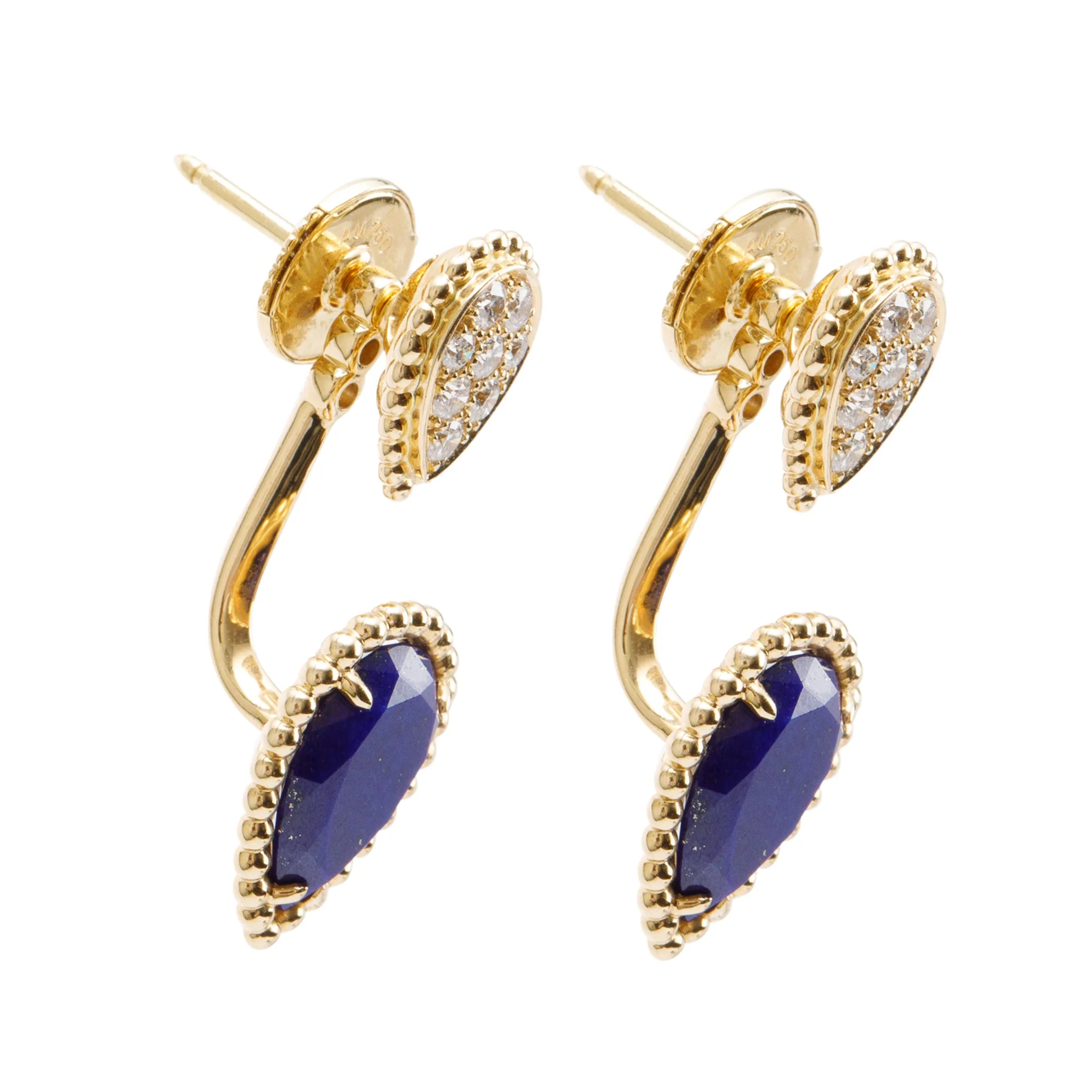 Boucheron 18k Yellow Gold Lapis Lazuli & Diamond Serpent Boheme Stud Earrings w/ Box - Image 4