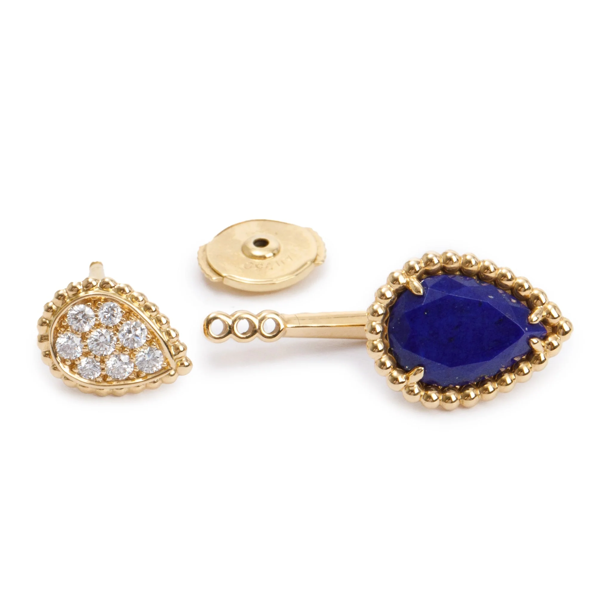 Boucheron 18k Yellow Gold Lapis Lazuli & Diamond Serpent Boheme Stud Earrings w/ Box - Image 5