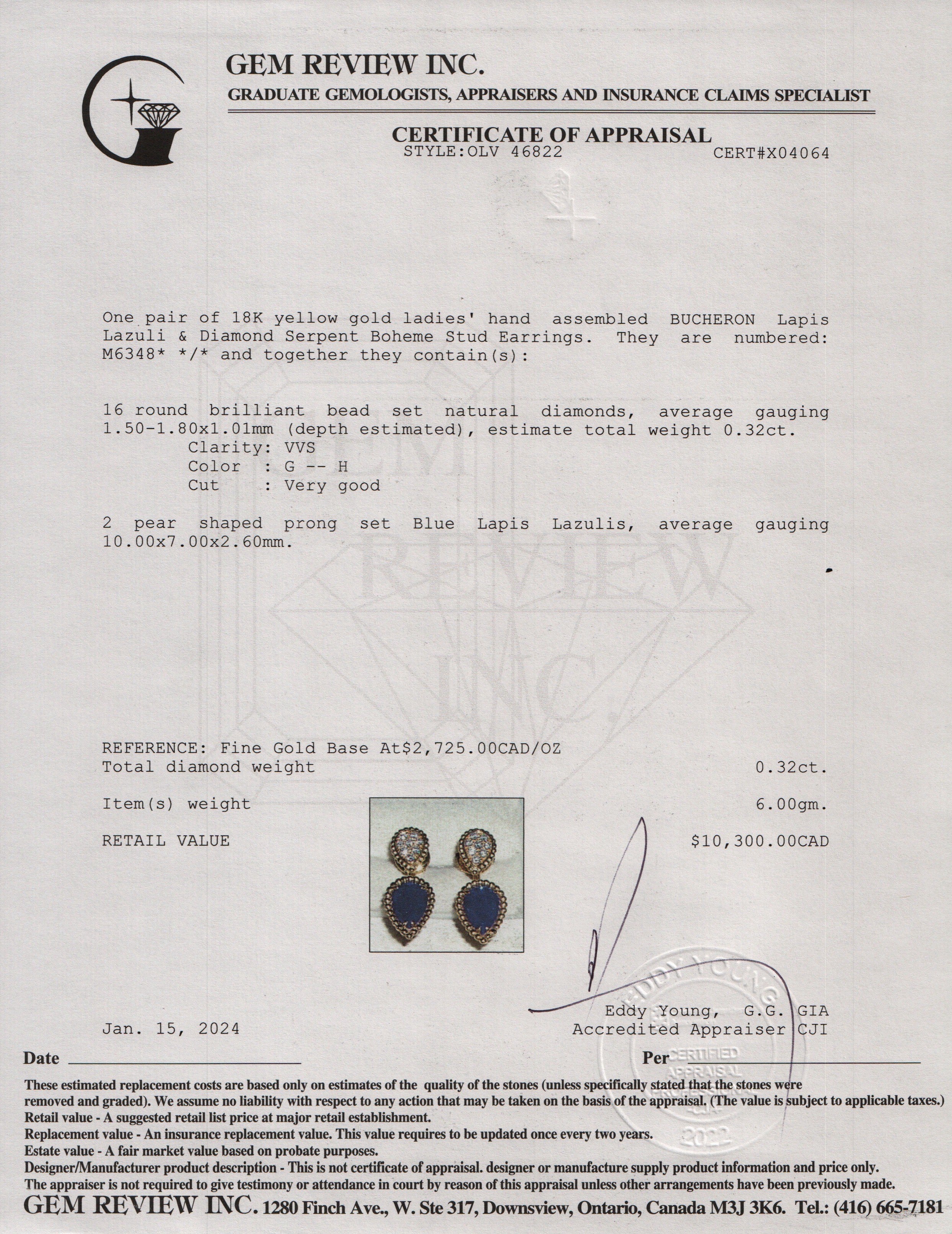 Boucheron 18k Yellow Gold Lapis Lazuli & Diamond Serpent Boheme Stud Earrings w/ Box - Image 8