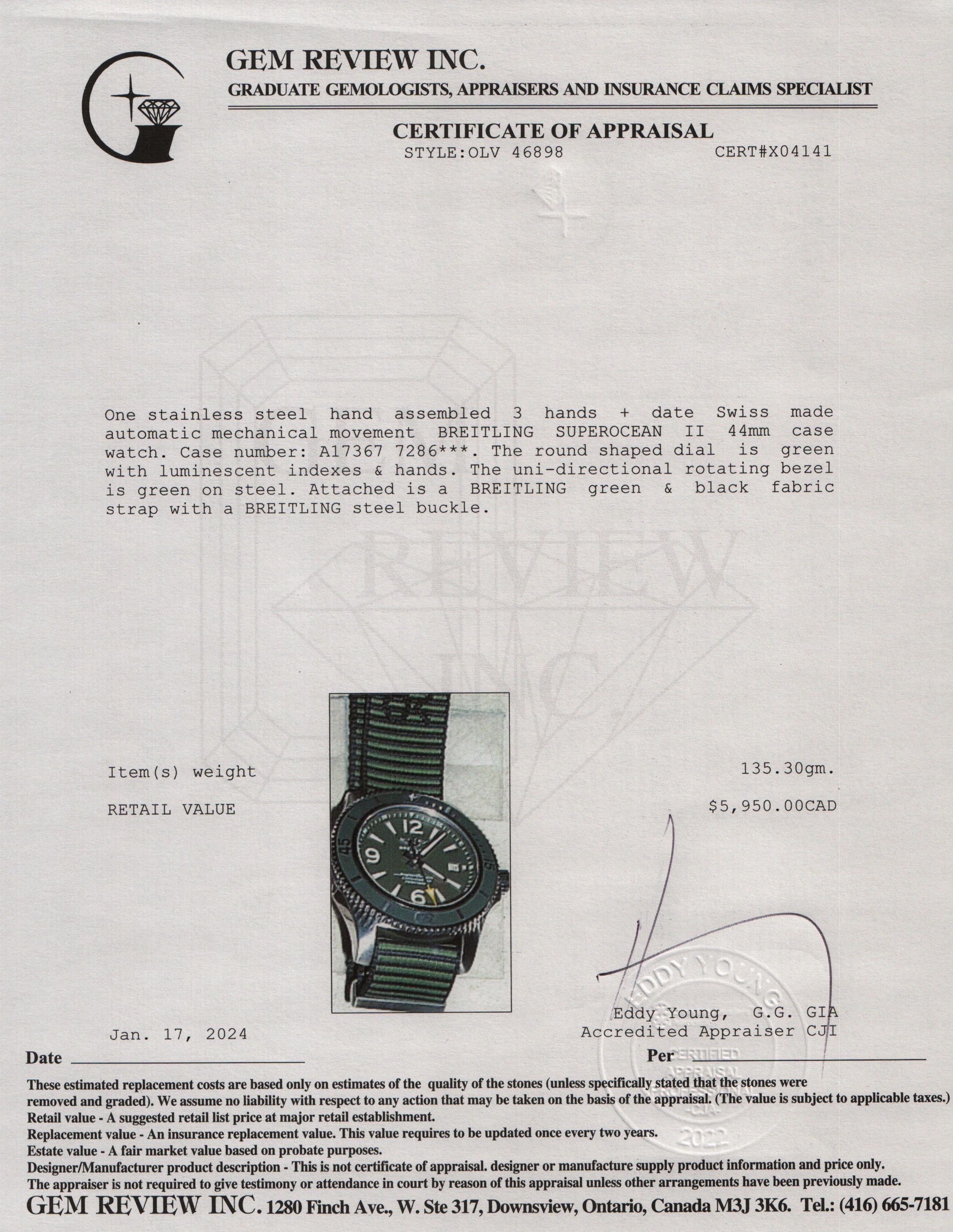 Breitling Stainless Steel Superocean II 44 MM Automatic Watch w/ Box & Papers - Image 7