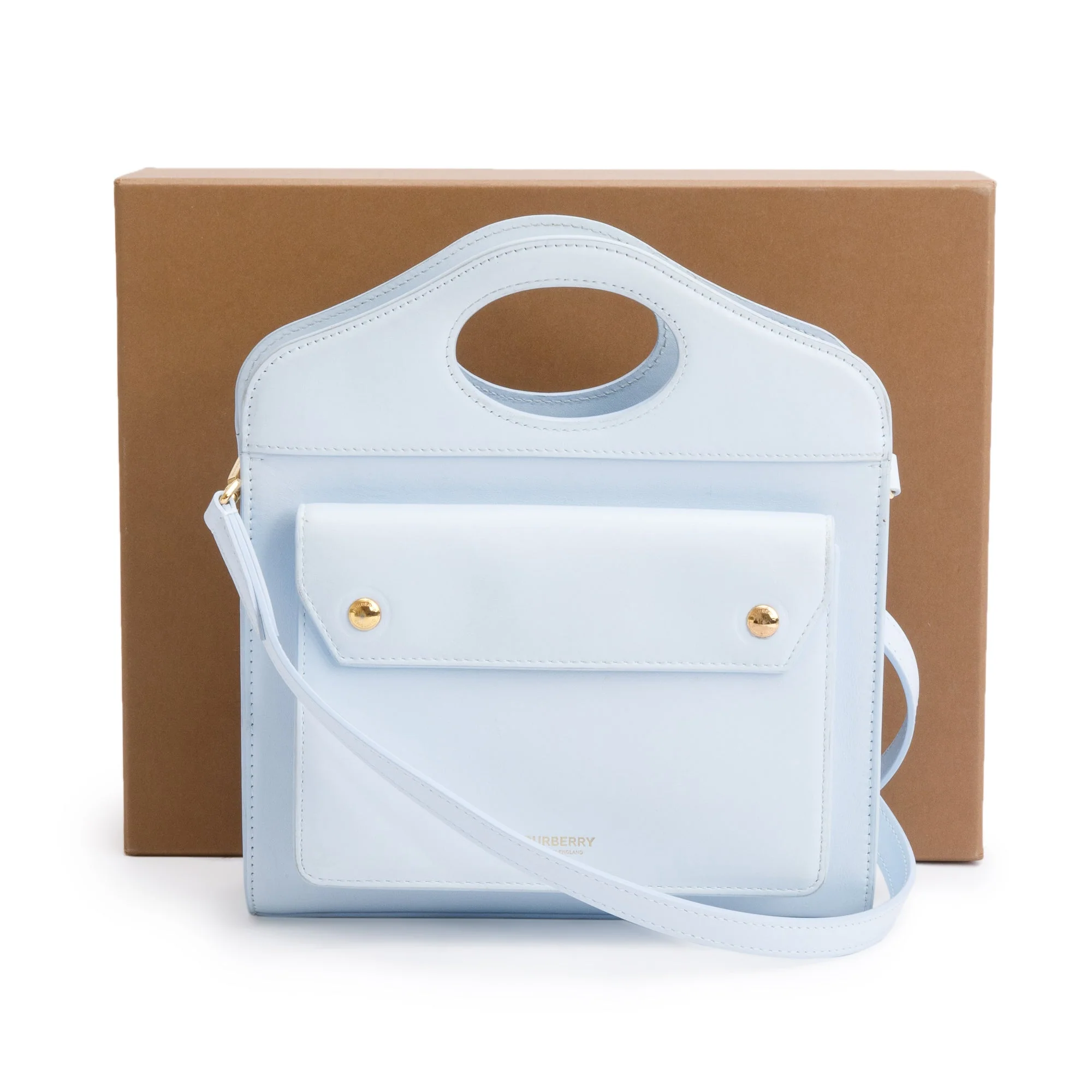 Burberry Blue Calfskin Leather Mini Pocket Bag w/ Strap & Box - Image 3