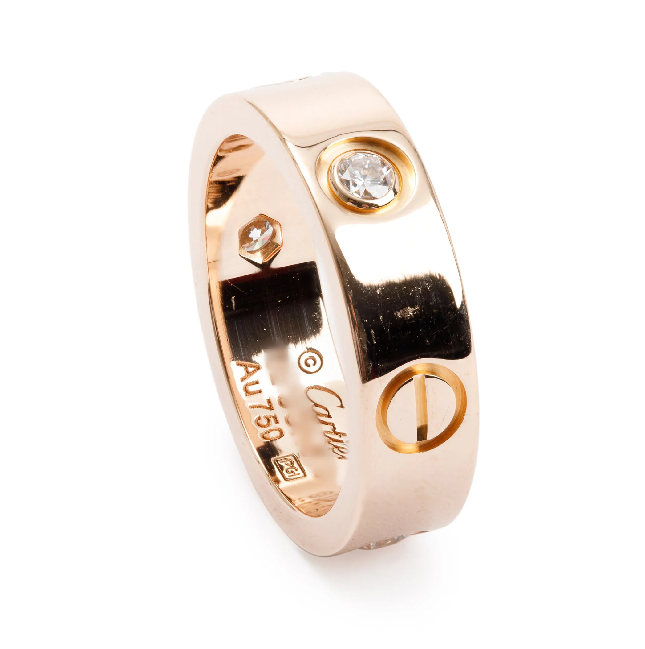 Cartier 18k Rose Gold 3 Diamond Love Ring, Size 52 6.25 w/ Box - Image 4