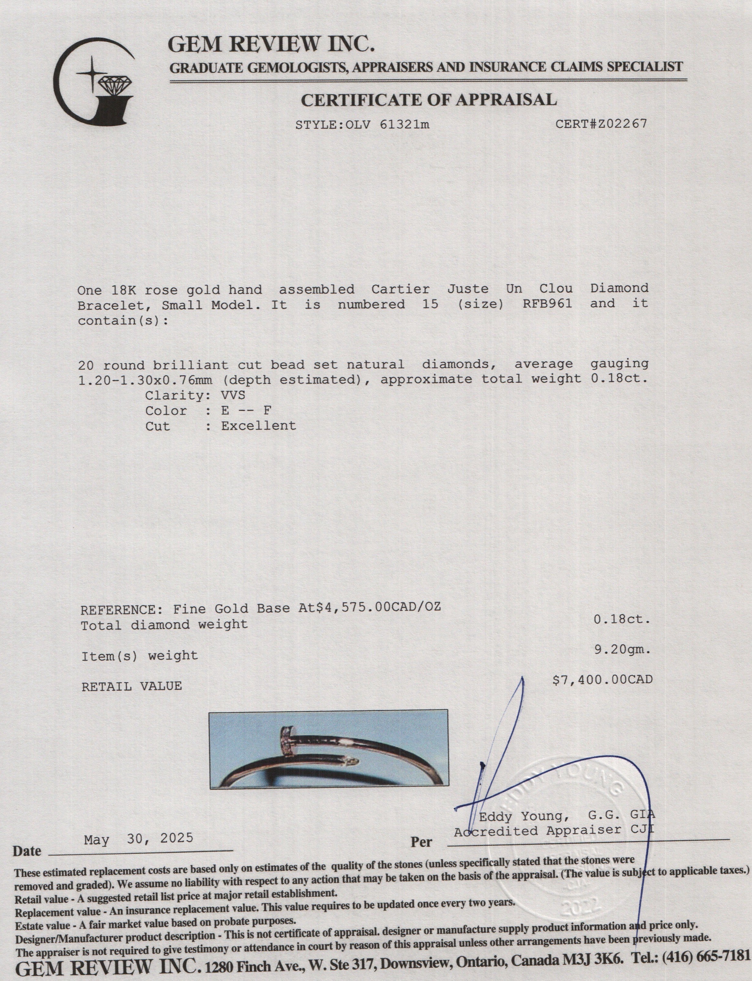 Cartier 18k Rose Gold Juste Un Clou Diamond Bracelet, Small Model, Size 15 w/ Box, Receipt & Certificate - Image 4