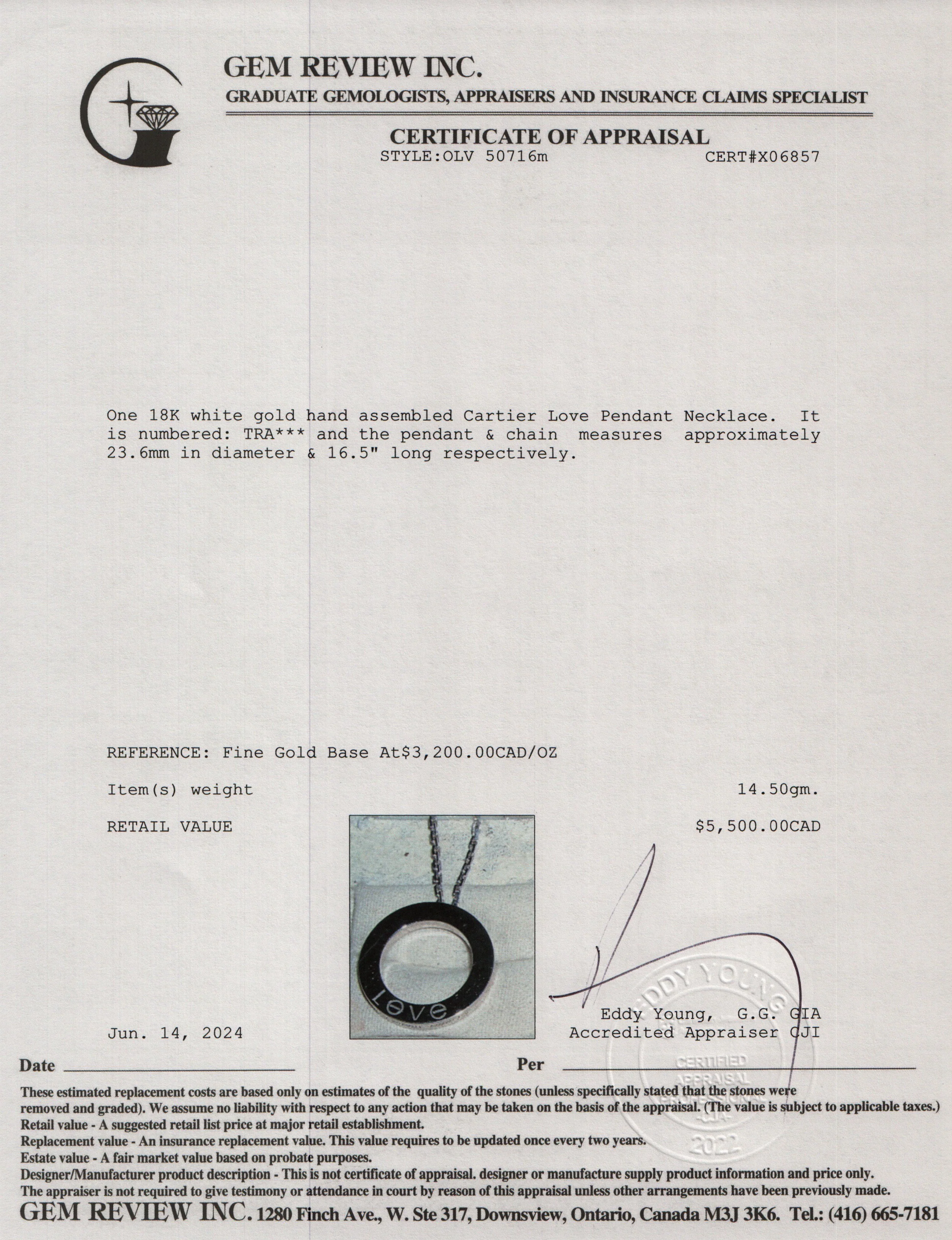 Cartier 18k White Gold Love Pendant Necklace - Image 9