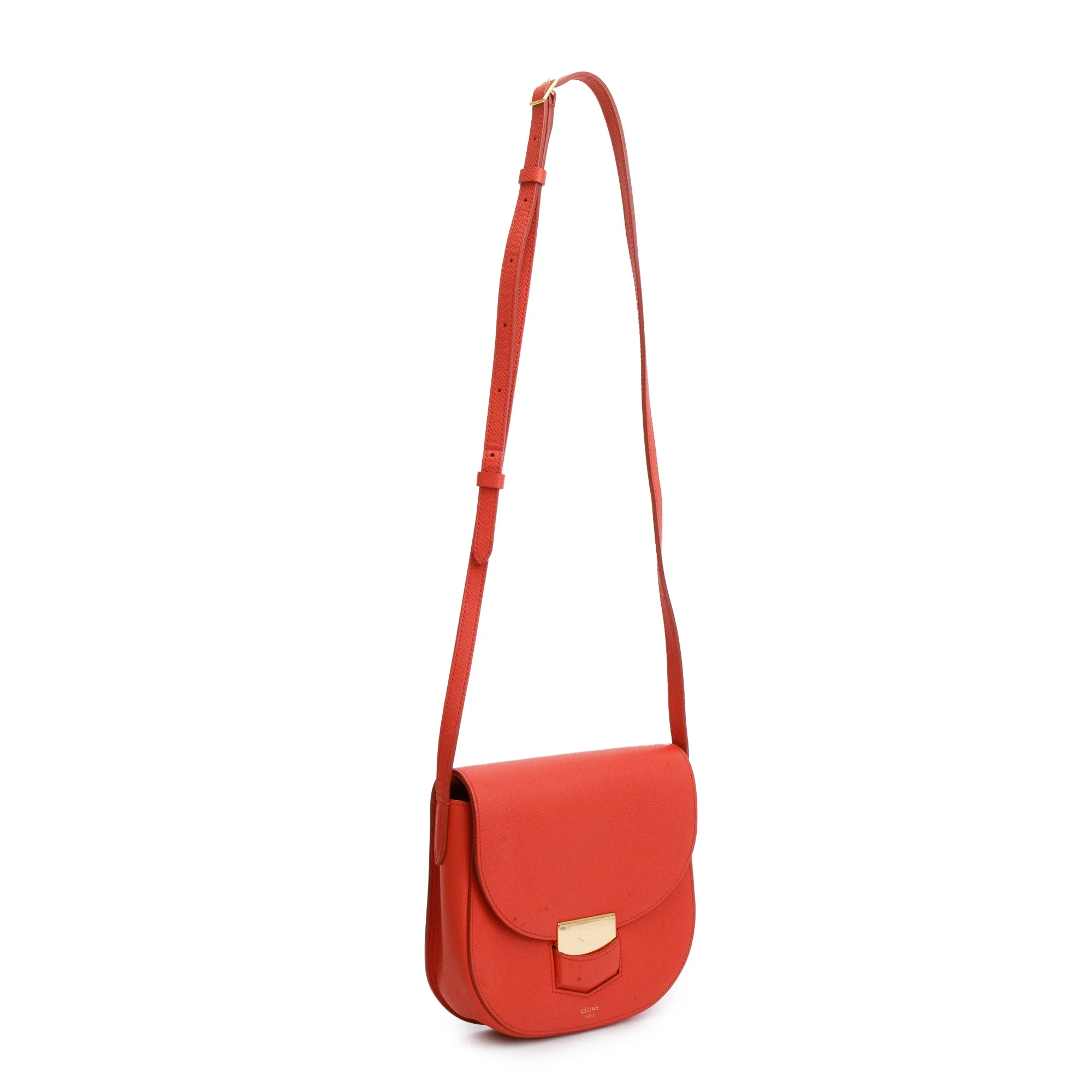 Celine Red Grained Leather Small Trotteur Crossbody Bag - Image 4