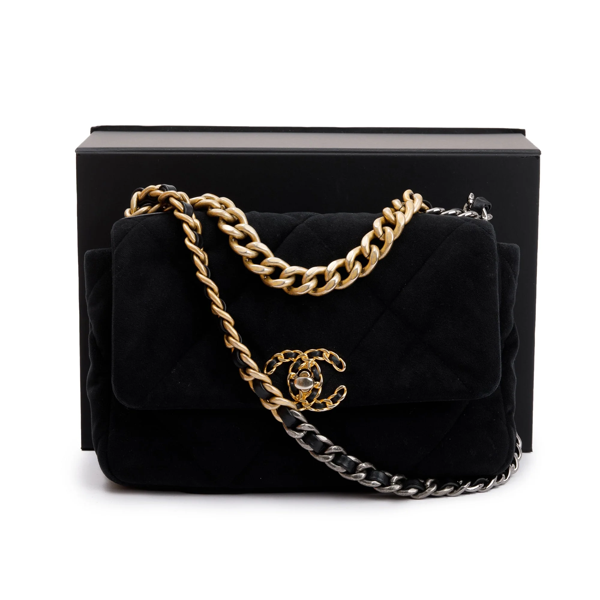 Chanel 2020 Black Velvet Medium 19 Flap Bag w/ Box & Authenticity Card - Image 3