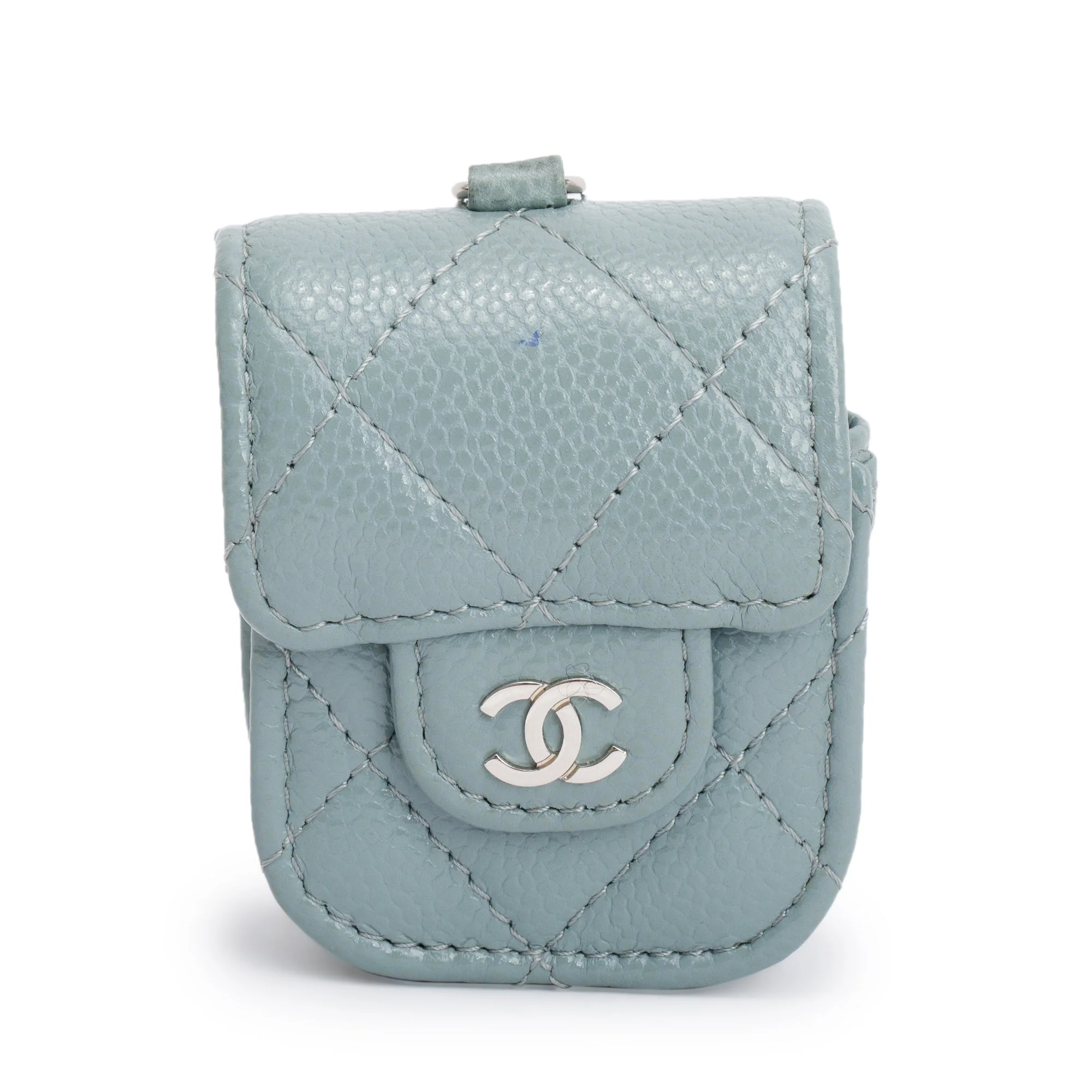 Chanel 2020 Grey Quilted Caviar Leather Airpods Flap Case on Chain - Image 3