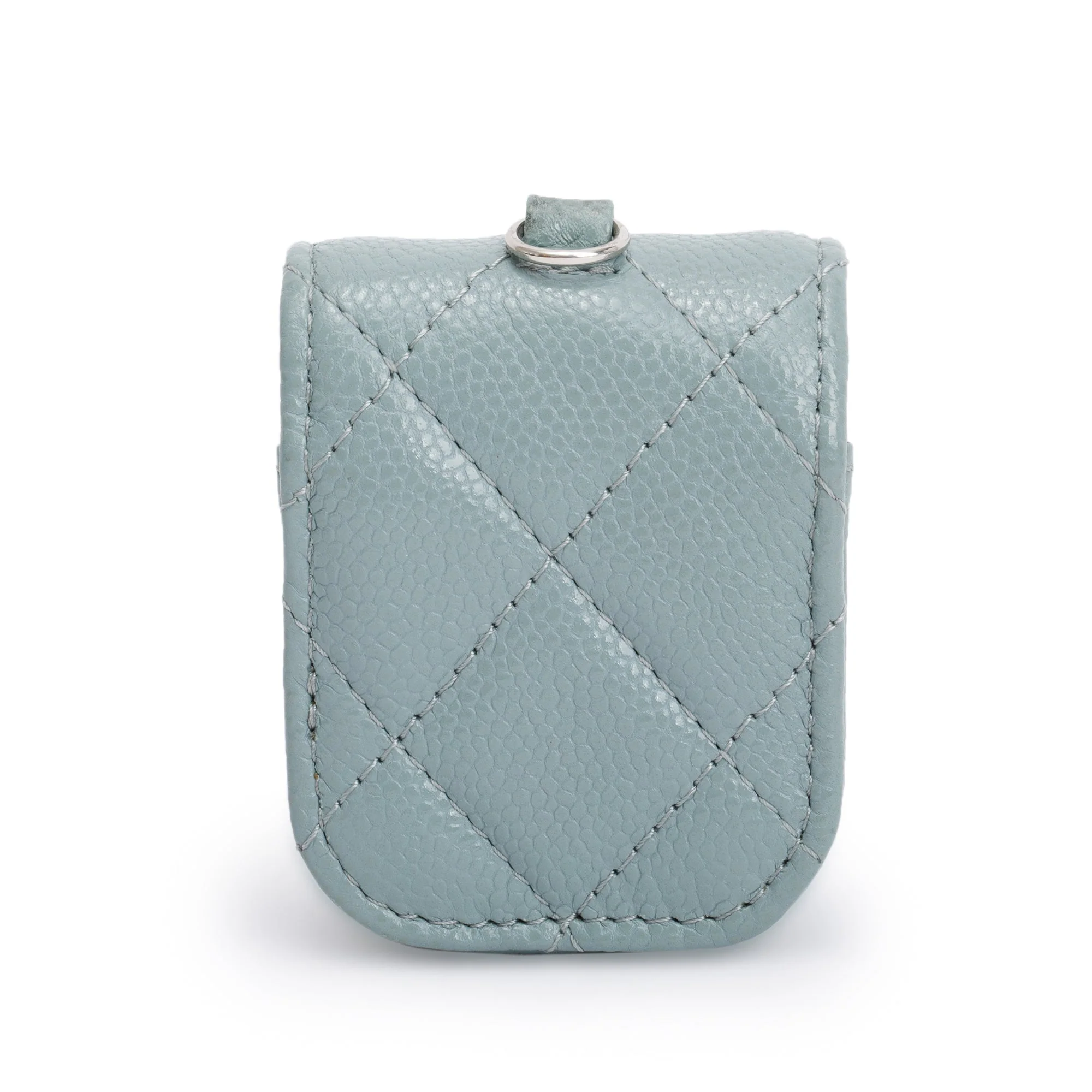Chanel 2020 Grey Quilted Caviar Leather Airpods Flap Case on Chain - Image 5