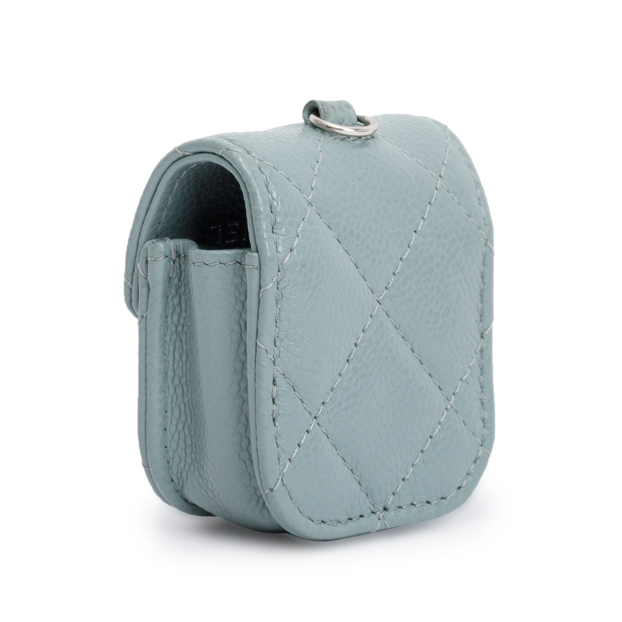 Chanel 2020 Grey Quilted Caviar Leather Airpods Flap Case on Chain - Image 6