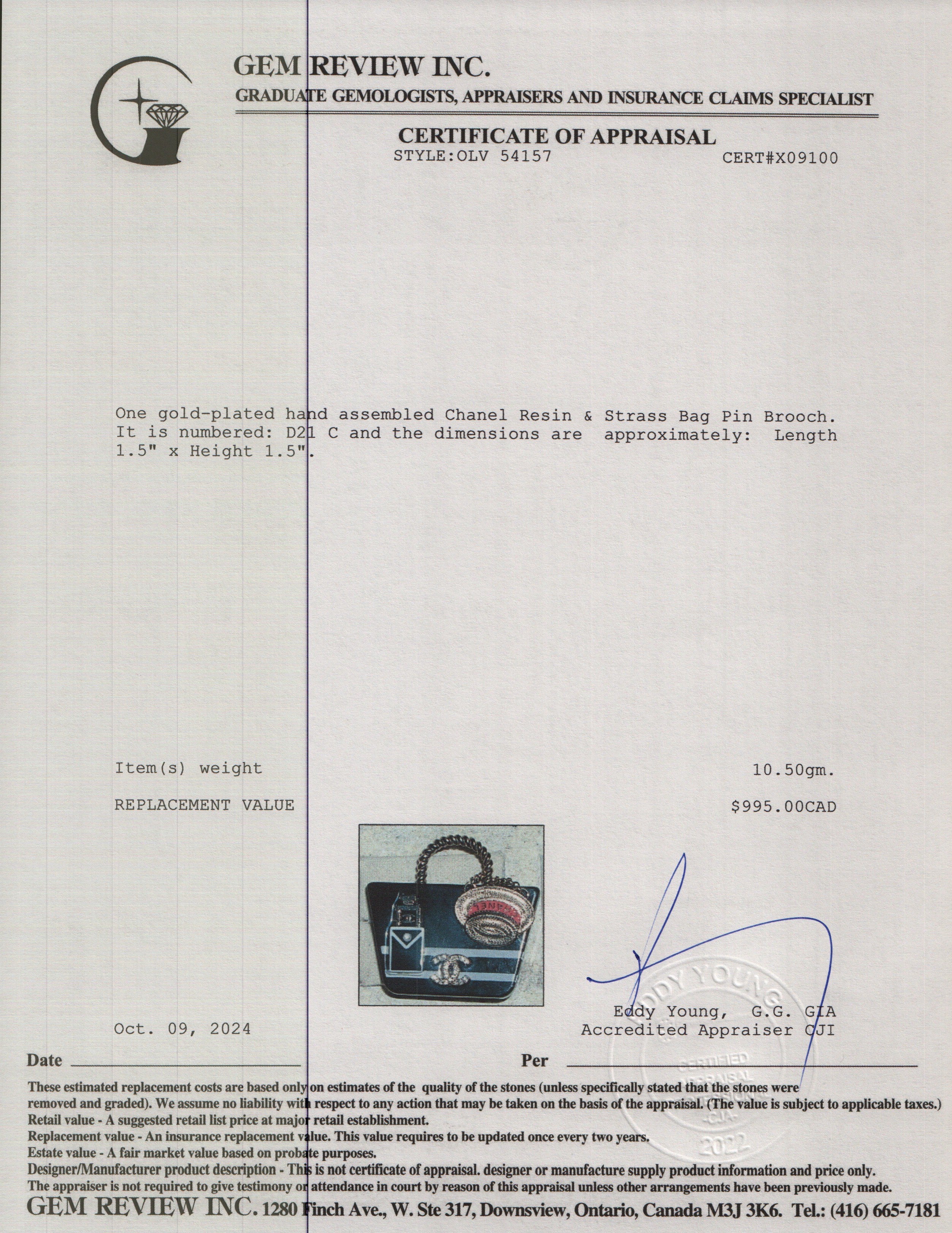 Chanel 2021 Gold Plated Resin & Strass Bag Pin Brooch - Image 3