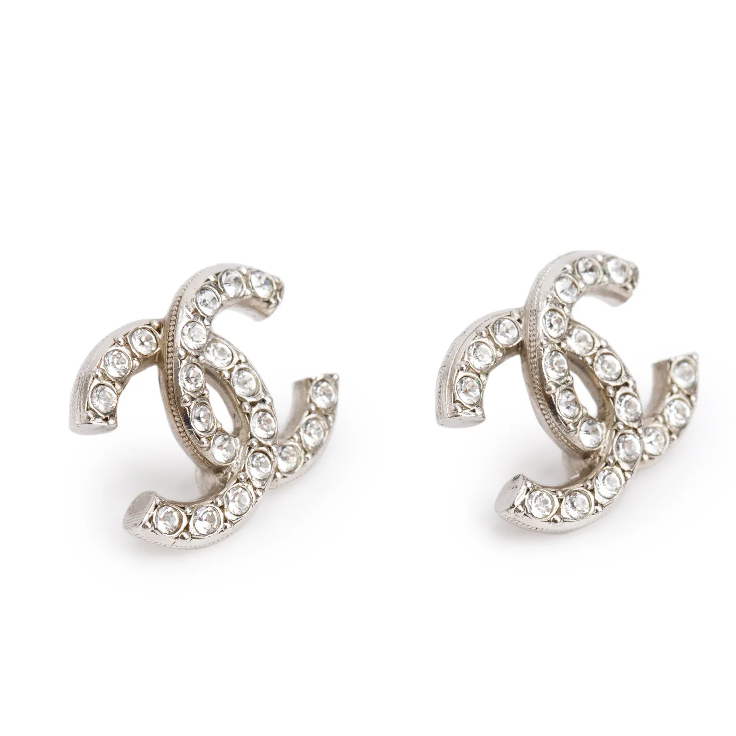 Chanel 2021 Palladium Plated Strass CC Stud Earrings w/ Box - Image 3