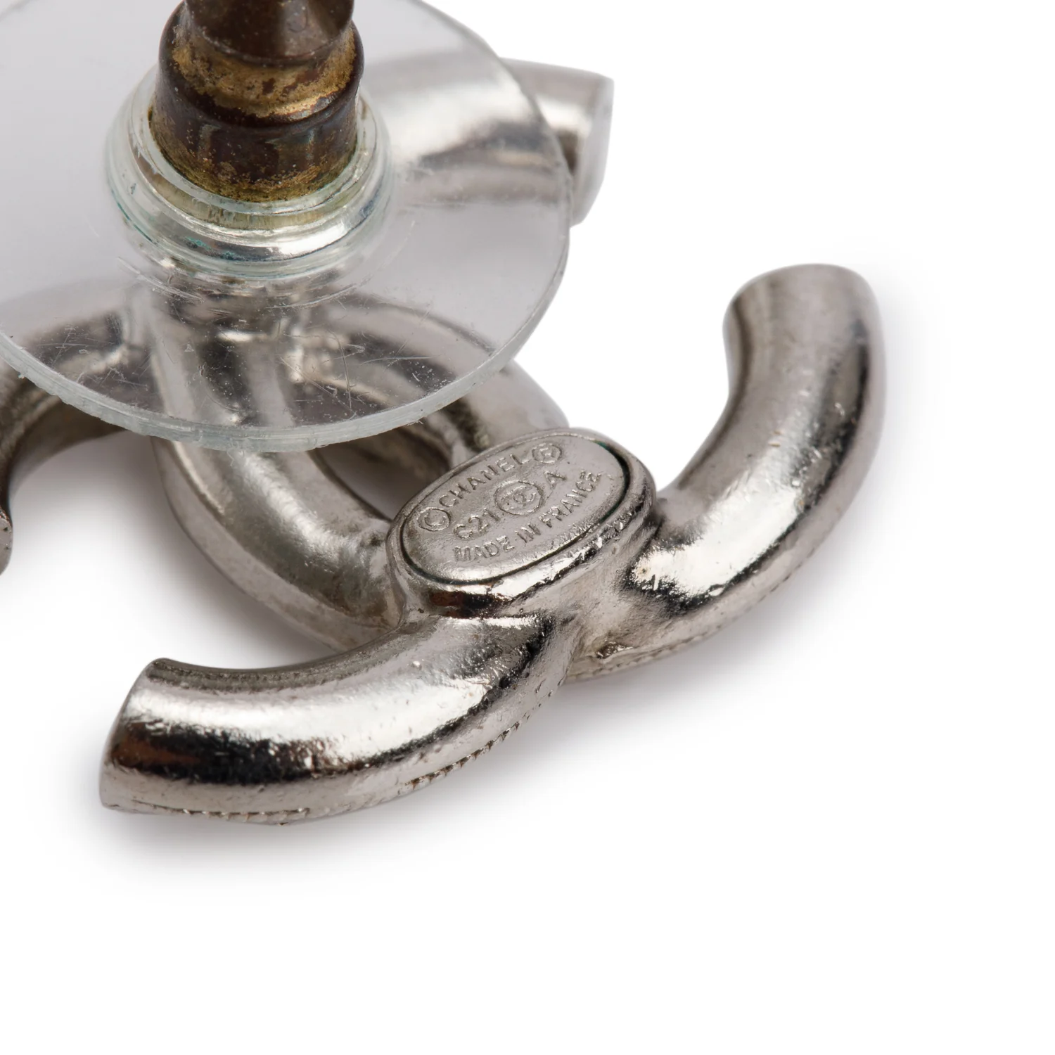 Chanel 2021 Palladium Plated Strass CC Stud Earrings w/ Box - Image 4