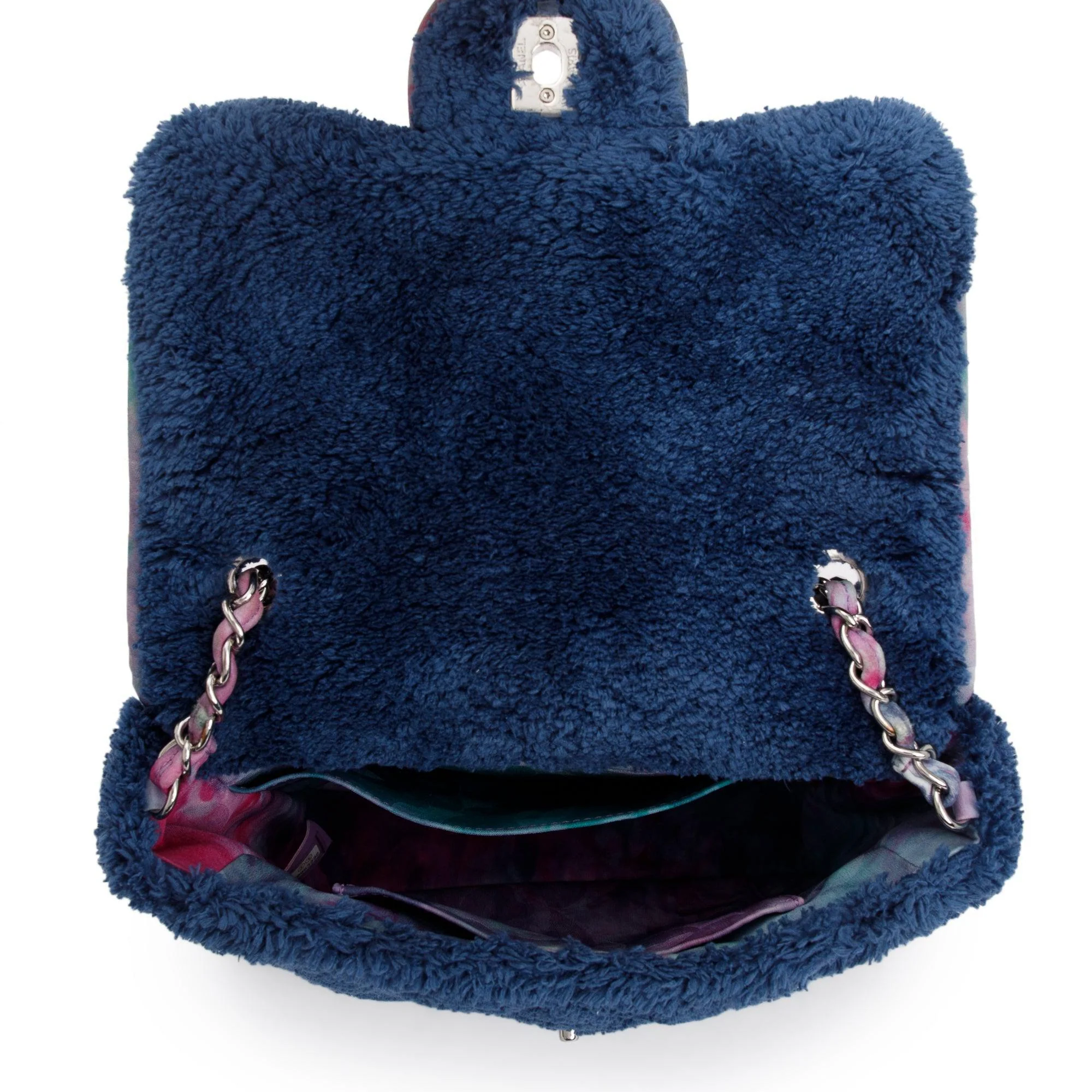 Chanel Navy Quilted Shearling Small Square Flap Bag w/ Authenticity Card - Image 9