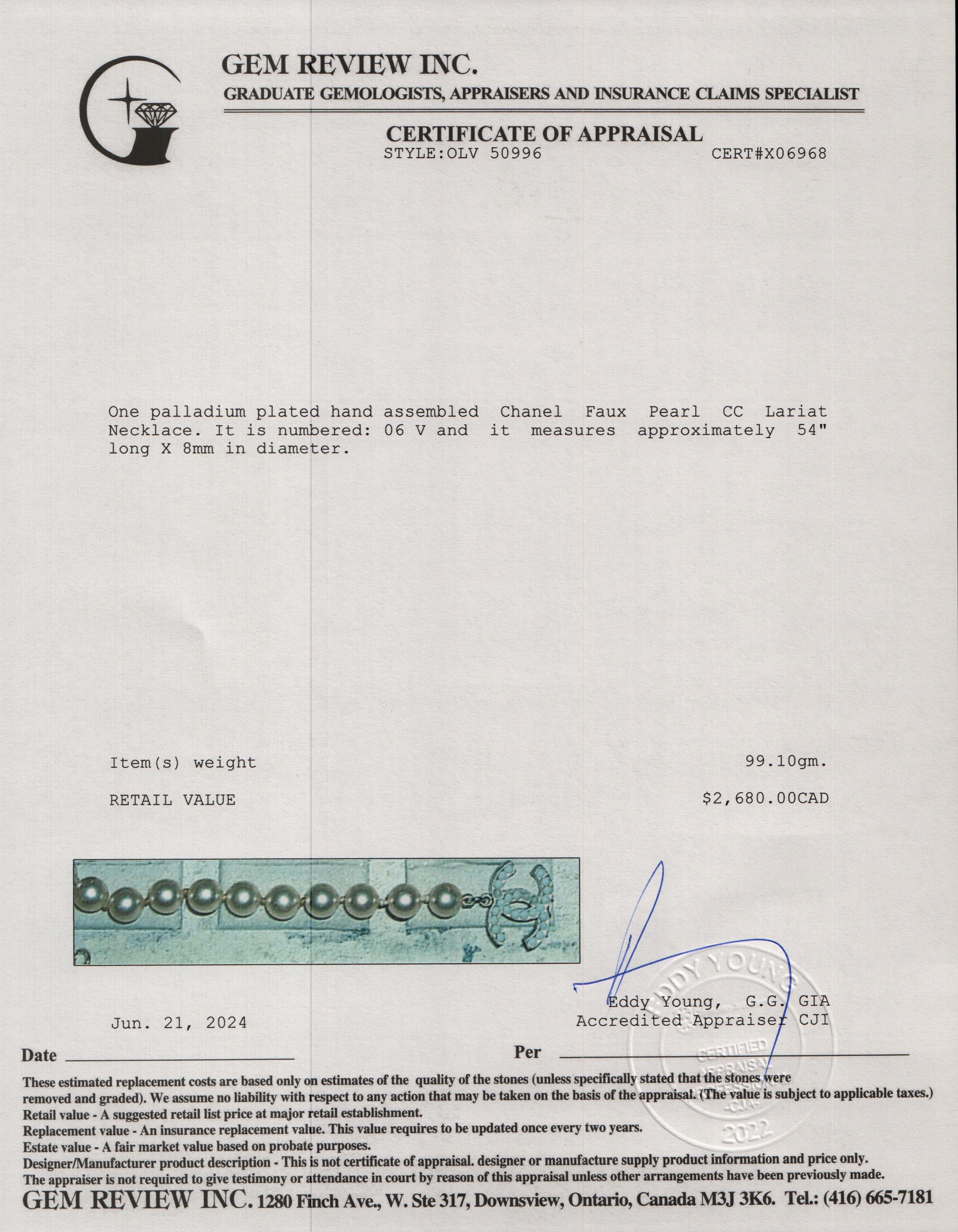 Chanel Palladium-Plated Faux Pearl CC Lariat Necklace - Image 7