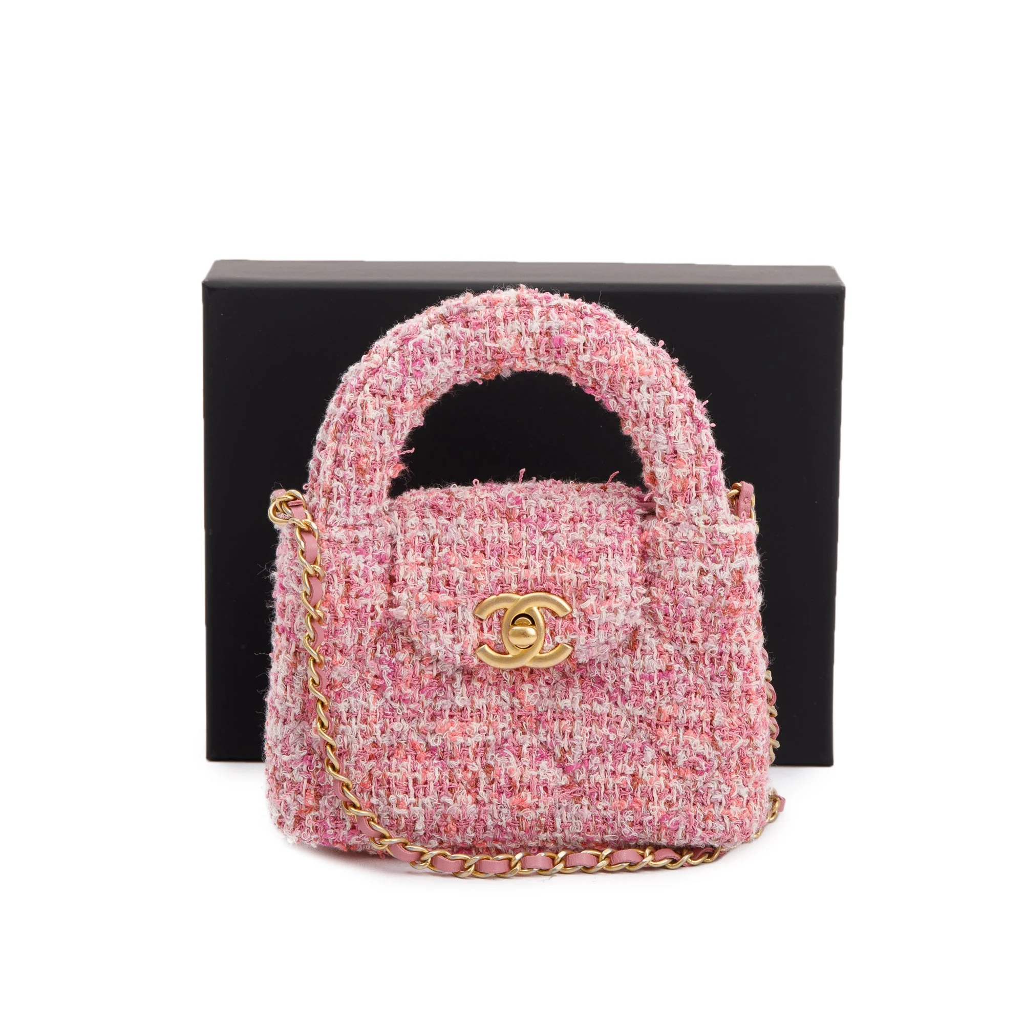 Chanel Pink Tweed Nano Kelly Shopper w/ Box - Image 3