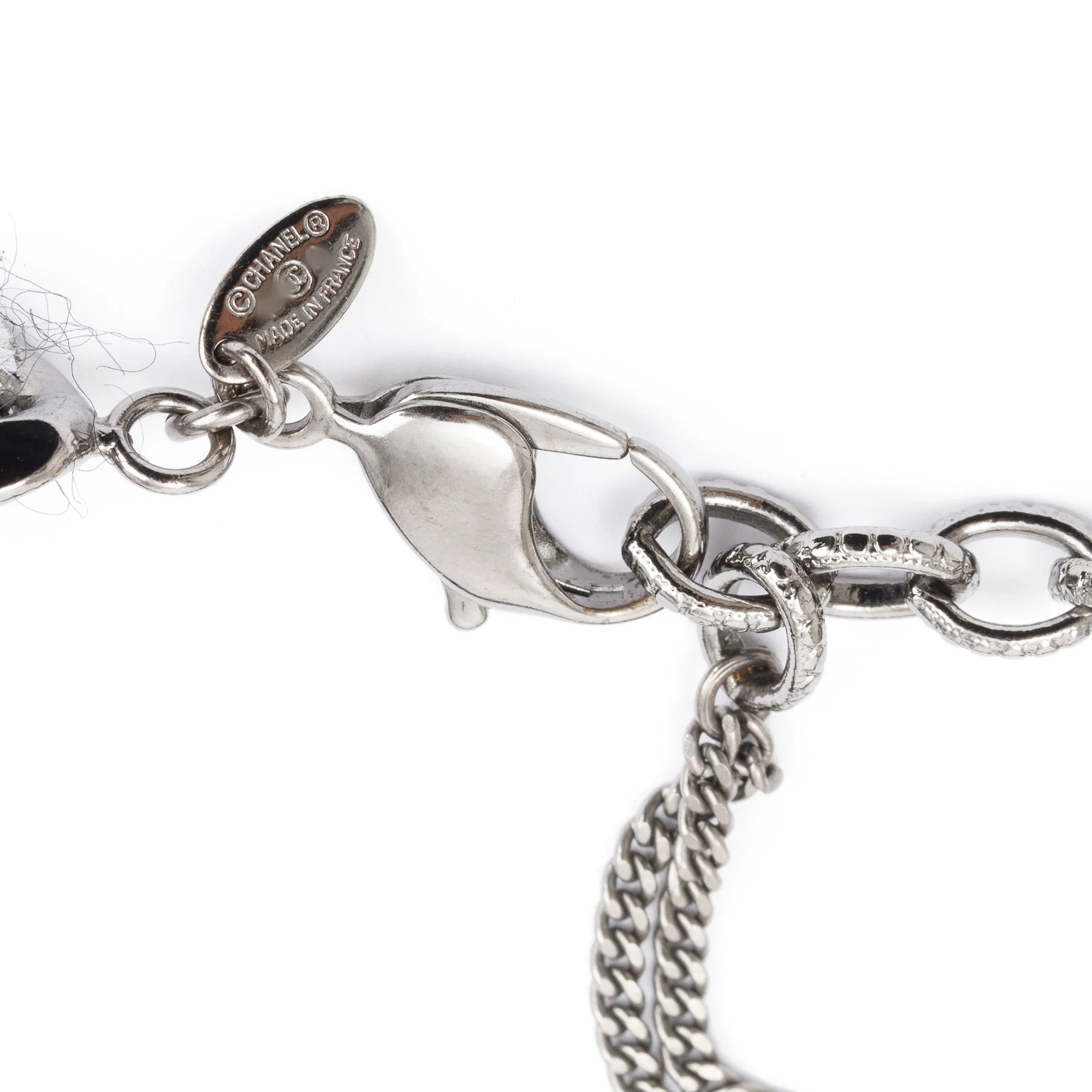 Chanel Ruthenium Faux Fur & Tweed Chainmail & CC Logo Fringe Necklace w/ Box - Image 7