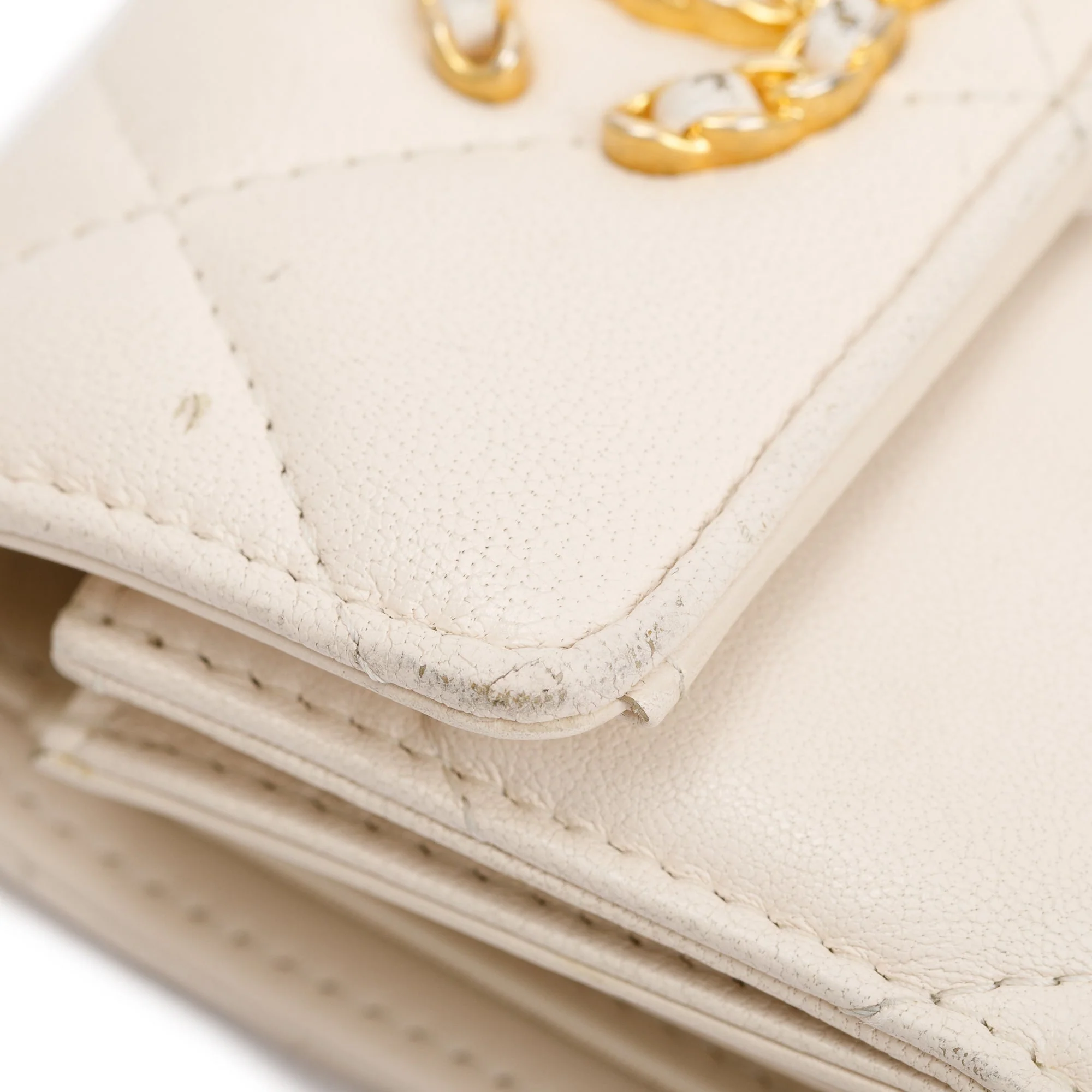 Chanel White Quilted Leather Small 19 Flap Wallet w/ Authenticity Card - Image 7
