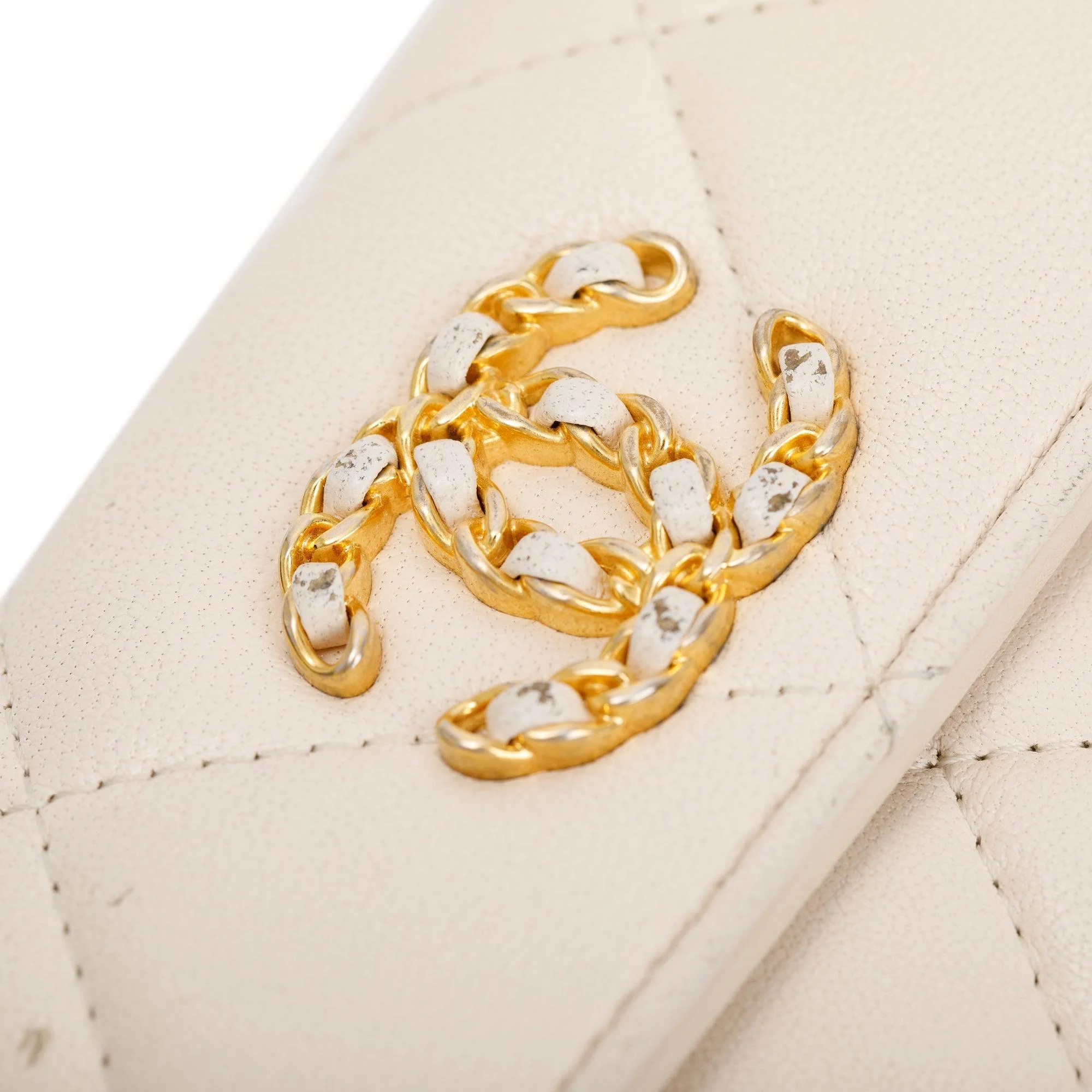 Chanel White Quilted Leather Small 19 Flap Wallet w/ Authenticity Card - Image 8