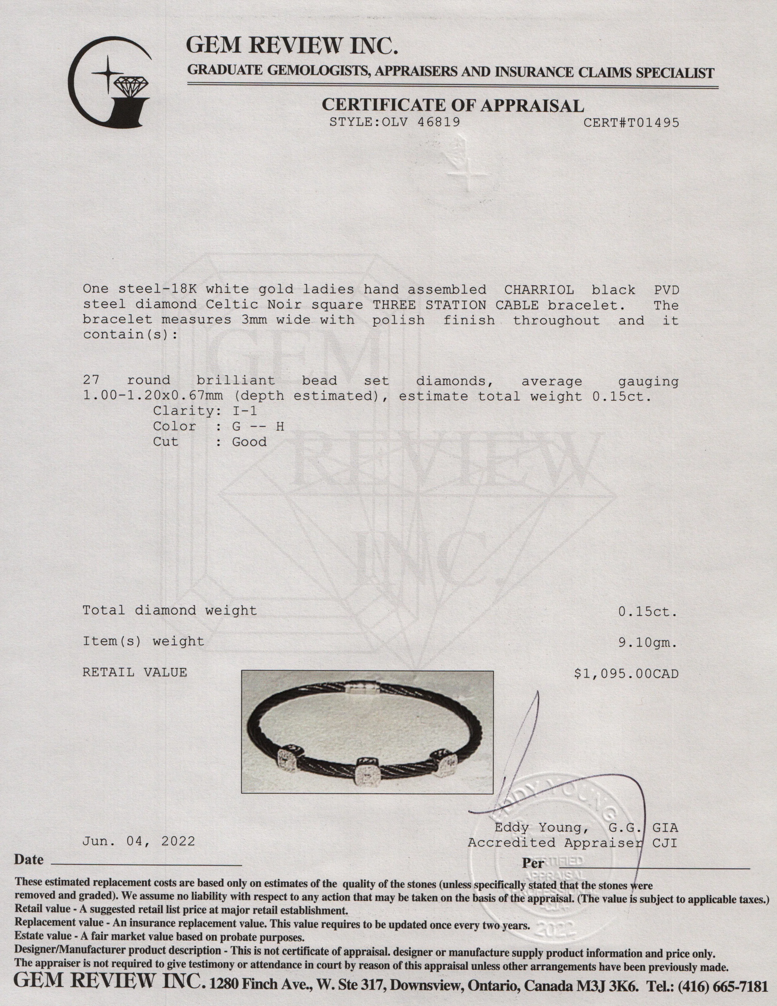 Charriol 18k White Gold & PVD Stainless Steel Diamond Celtic Noir Three Square Station Bracelet - Image 8