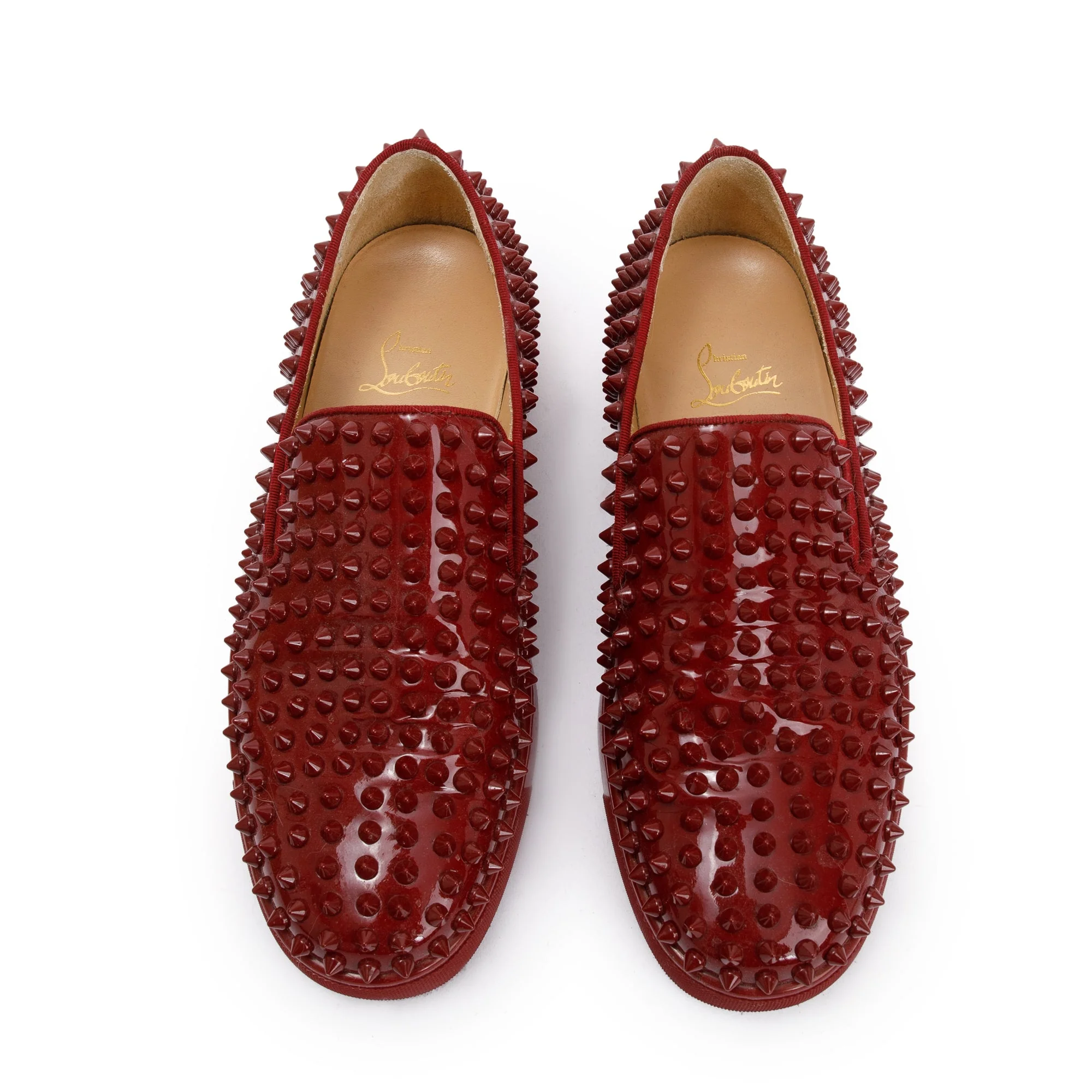 Christian Louboutin Red Patent Leather Spikes Roller-Boat Flat, Size 39 w/ Box - Image 3