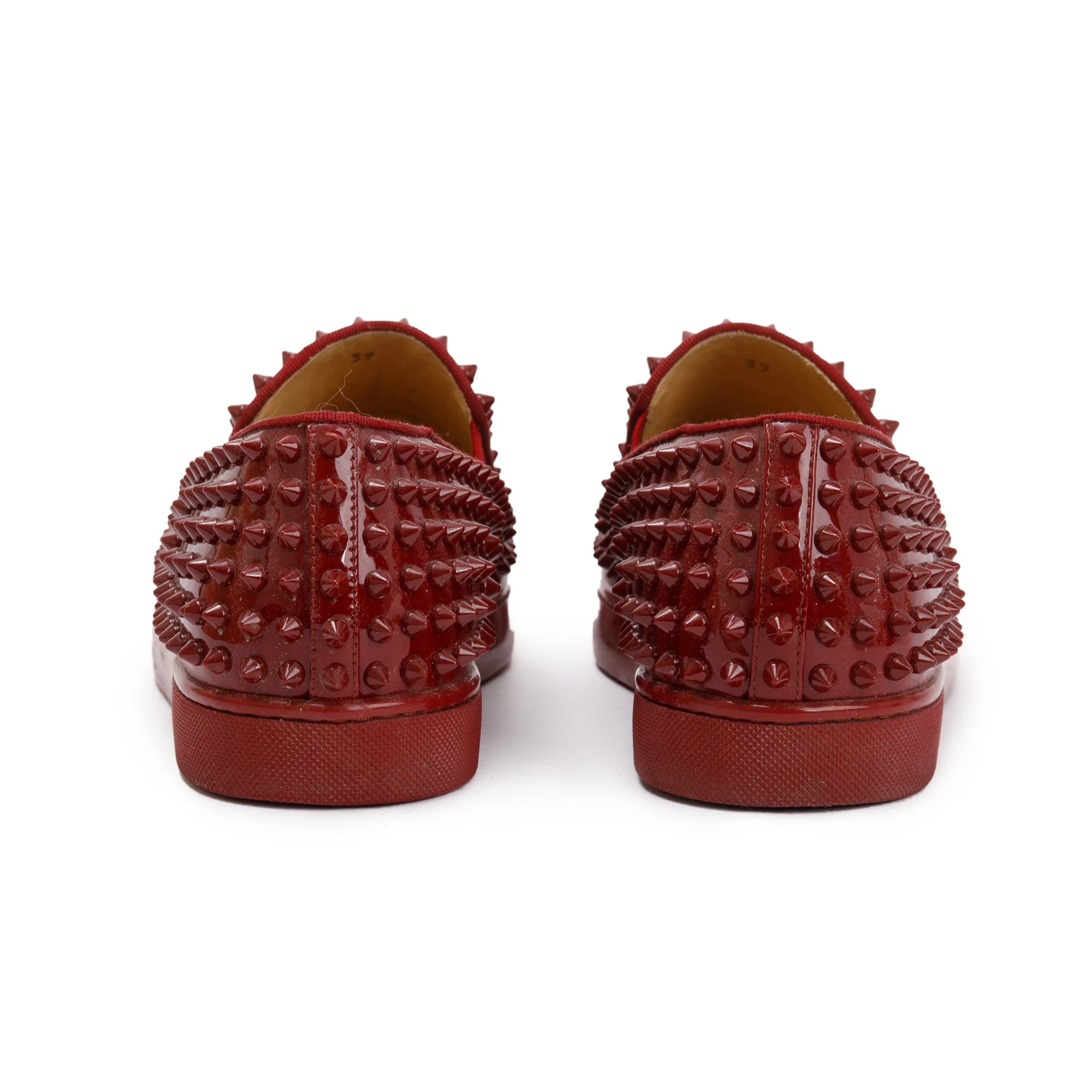 Christian Louboutin Red Patent Leather Spikes Roller-Boat Flat, Size 39 w/ Box - Image 5