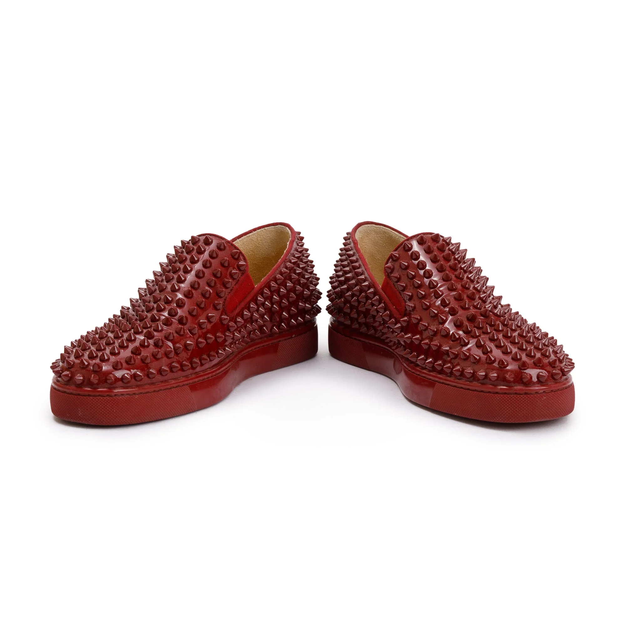 Christian Louboutin Red Patent Leather Spikes Roller-Boat Flat, Size 39 w/ Box - Image 6