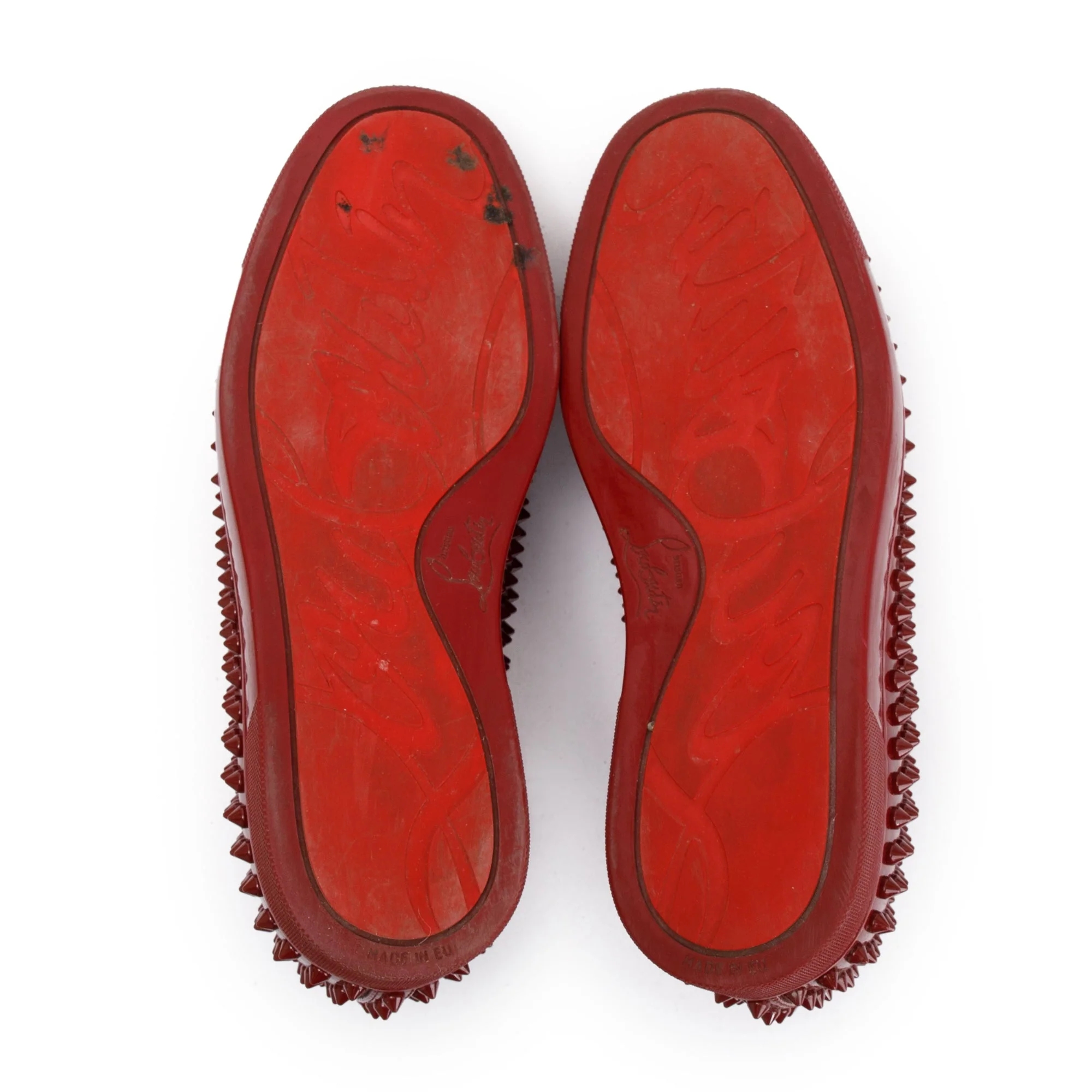 Christian Louboutin Red Patent Leather Spikes Roller-Boat Flat, Size 39 w/ Box - Image 7