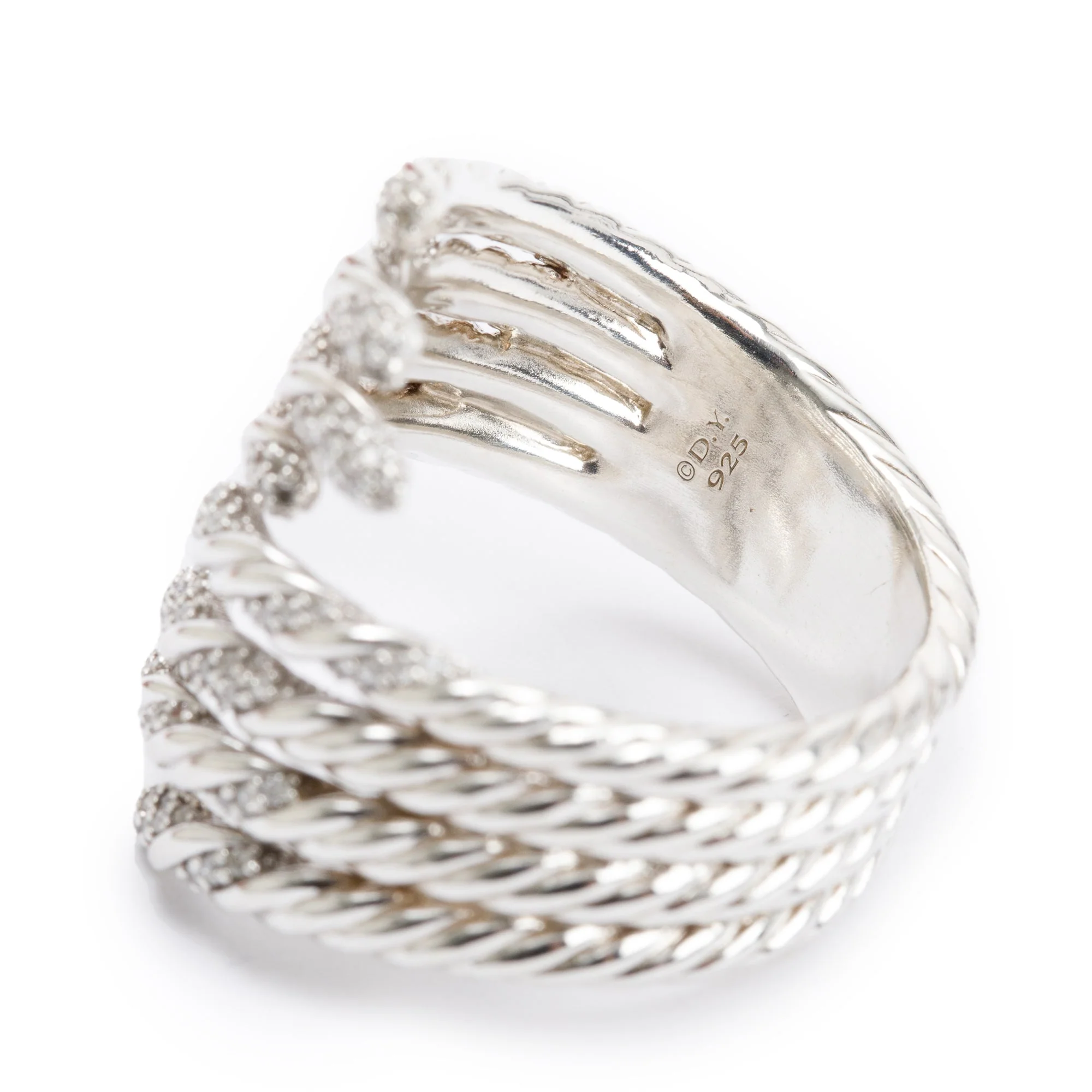 David Yurman Sterling Silver Diamond Willow Open Four-Row Ring, Size 8 - Image 3