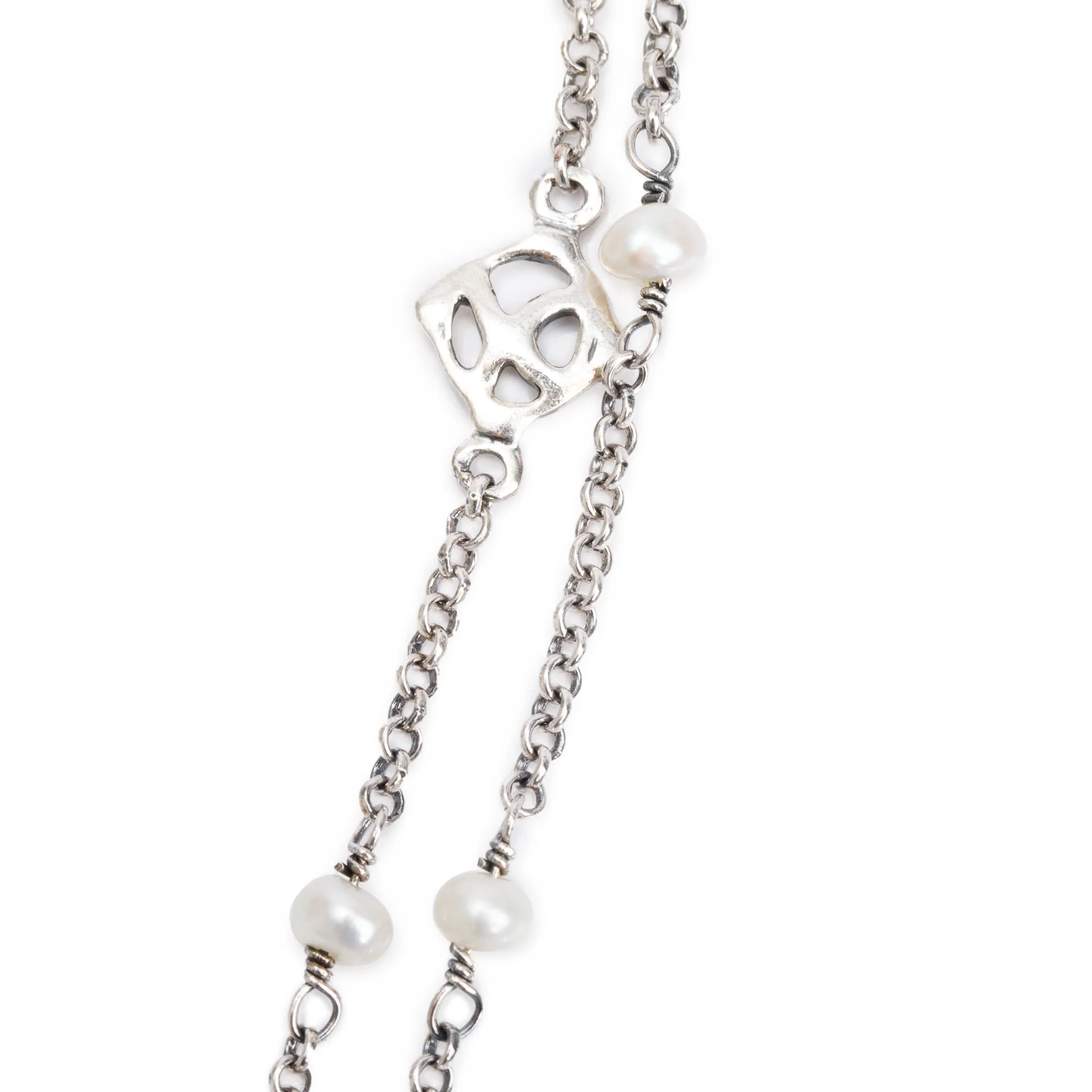 David Yurman Sterling Silver Pearl Logo Long Station Necklace - Image 3